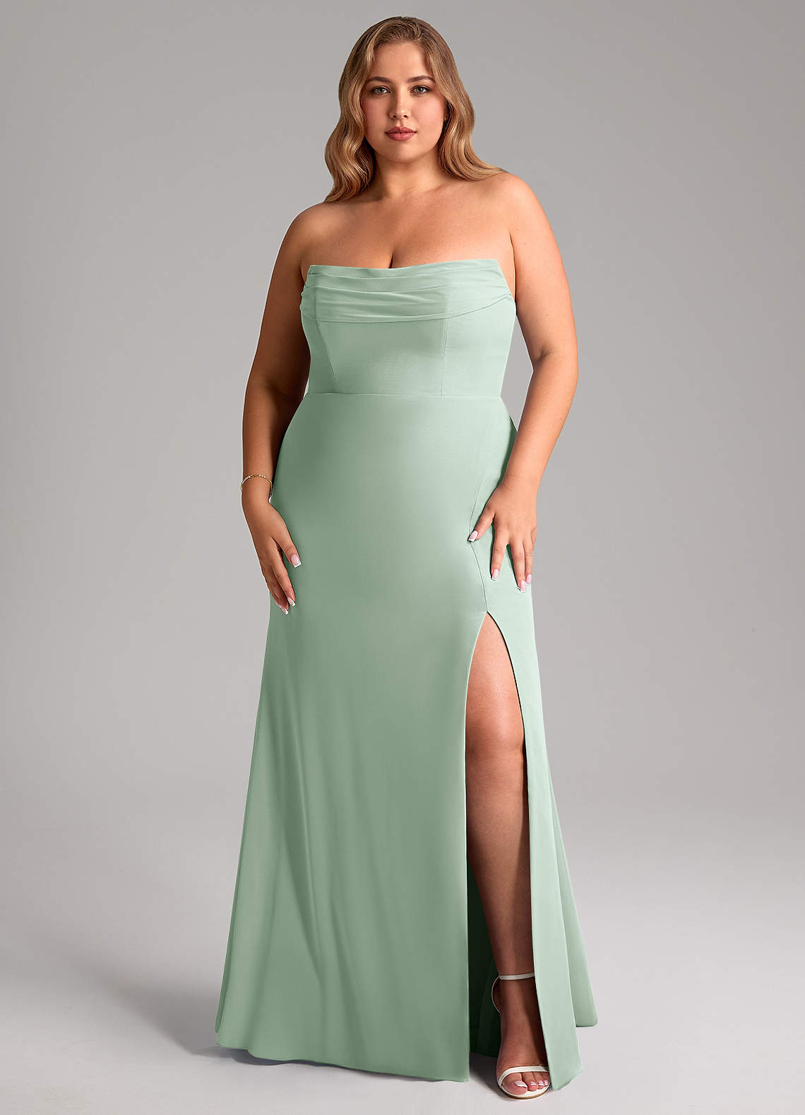 Azazie Saige Bridesmaid Dresses Agave A-Line Off the Shoulder Chiffon Convertible Dress image15