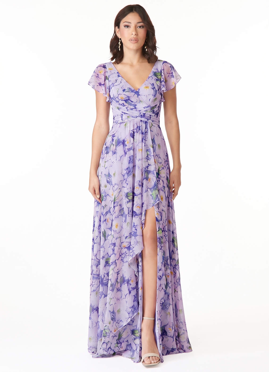 high low purple bridesmaid dresses EVERPRETTY Elegant Ruffle Backless High-Low Hem Chiffon Lavender Bridesmaid  Dress, Suitable For Wedding, Party, Formal Occasions Spring