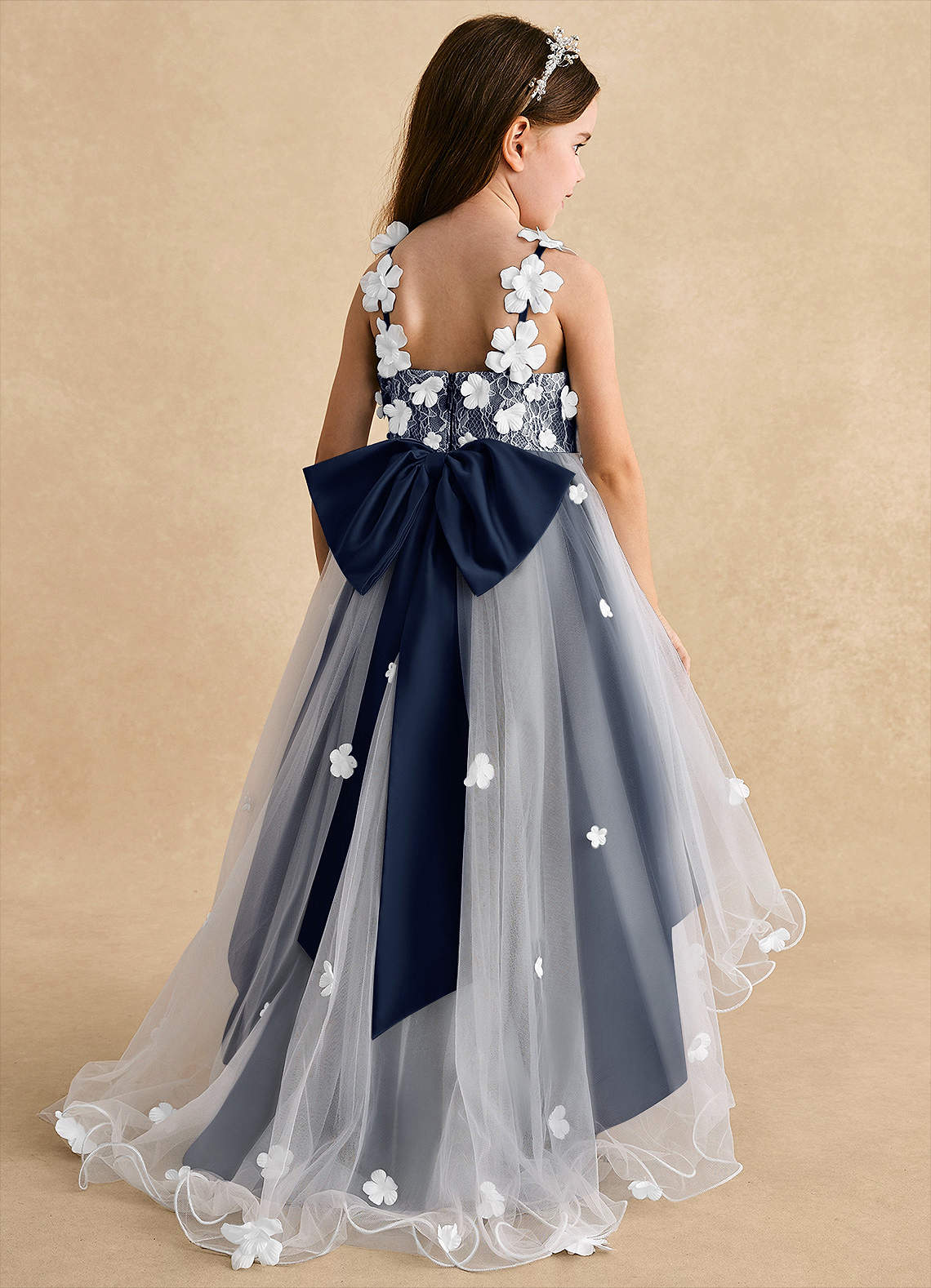 Azazie Celia Flower Girl Dresses Dark Navy A-Line Lace Tulle Dress image1
