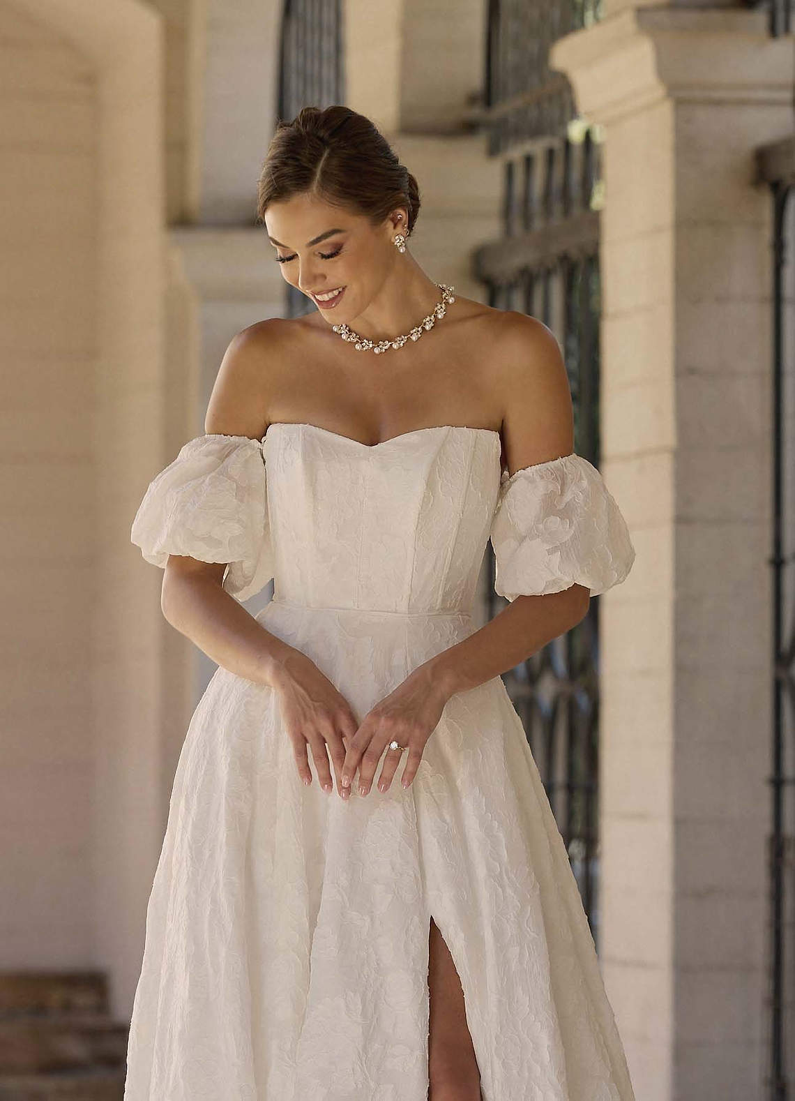 Azazie Gladiola Wedding Dresses Diamond White Ball-Gown Sweetheart Neckline Floral Burnout Jacquard Dress image1