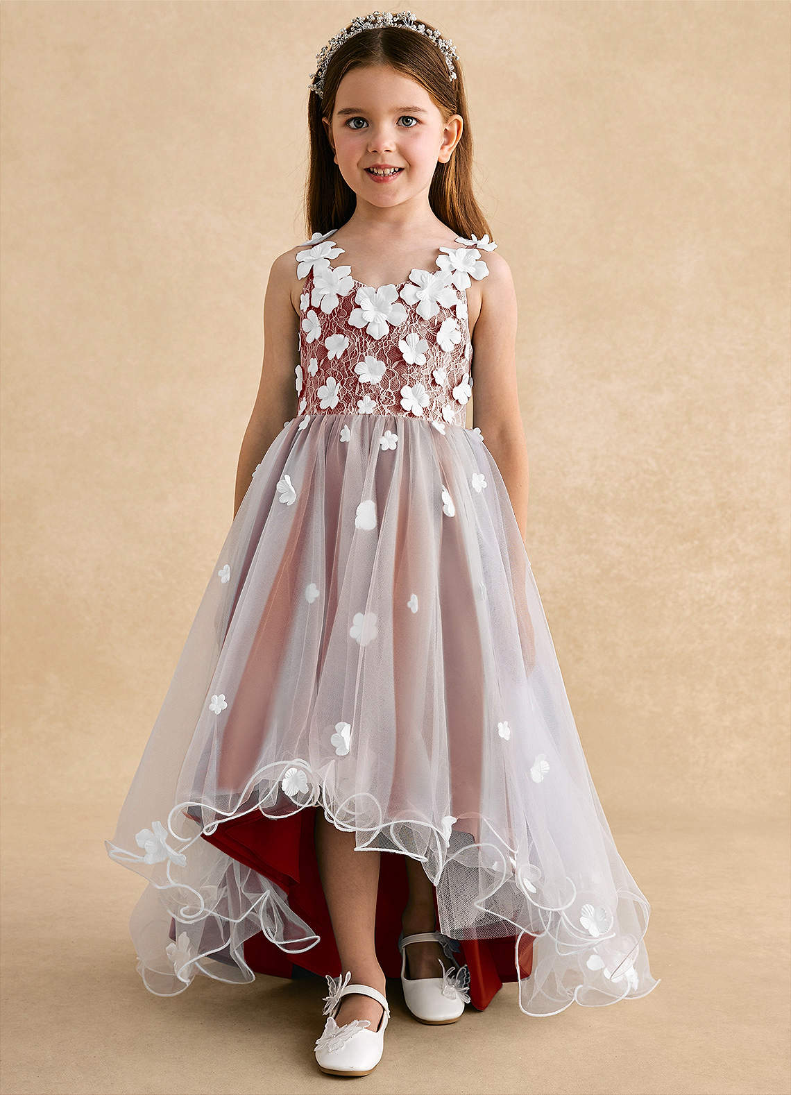 Azazie Celia Flower Girl Dresses Paprika A-Line Lace Tulle Dress image6