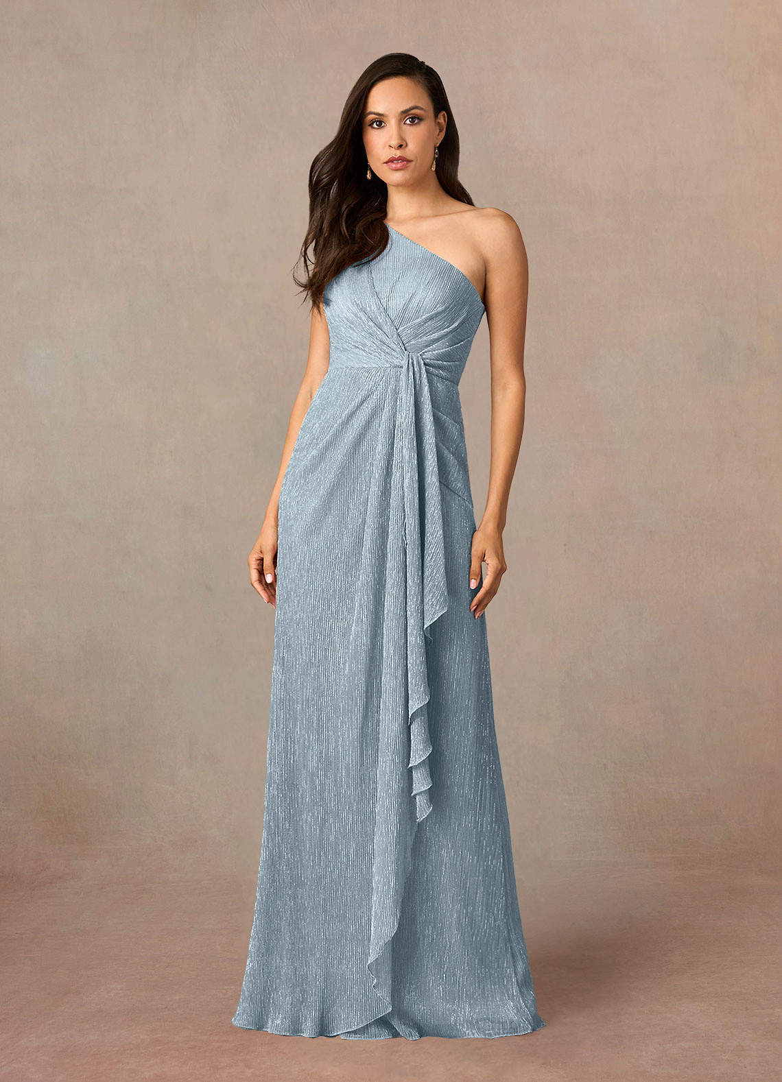 Azazie Theresa Kleider für die Brautmutter Etui One-Shoulder Metallisches Netz Kleid Staubblau image1