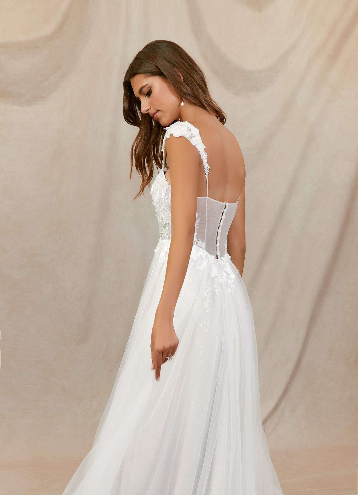 Azazie Katia Abiti da Sposa Abito A-Line in Tulle Pizzo Bianco Diamante image5