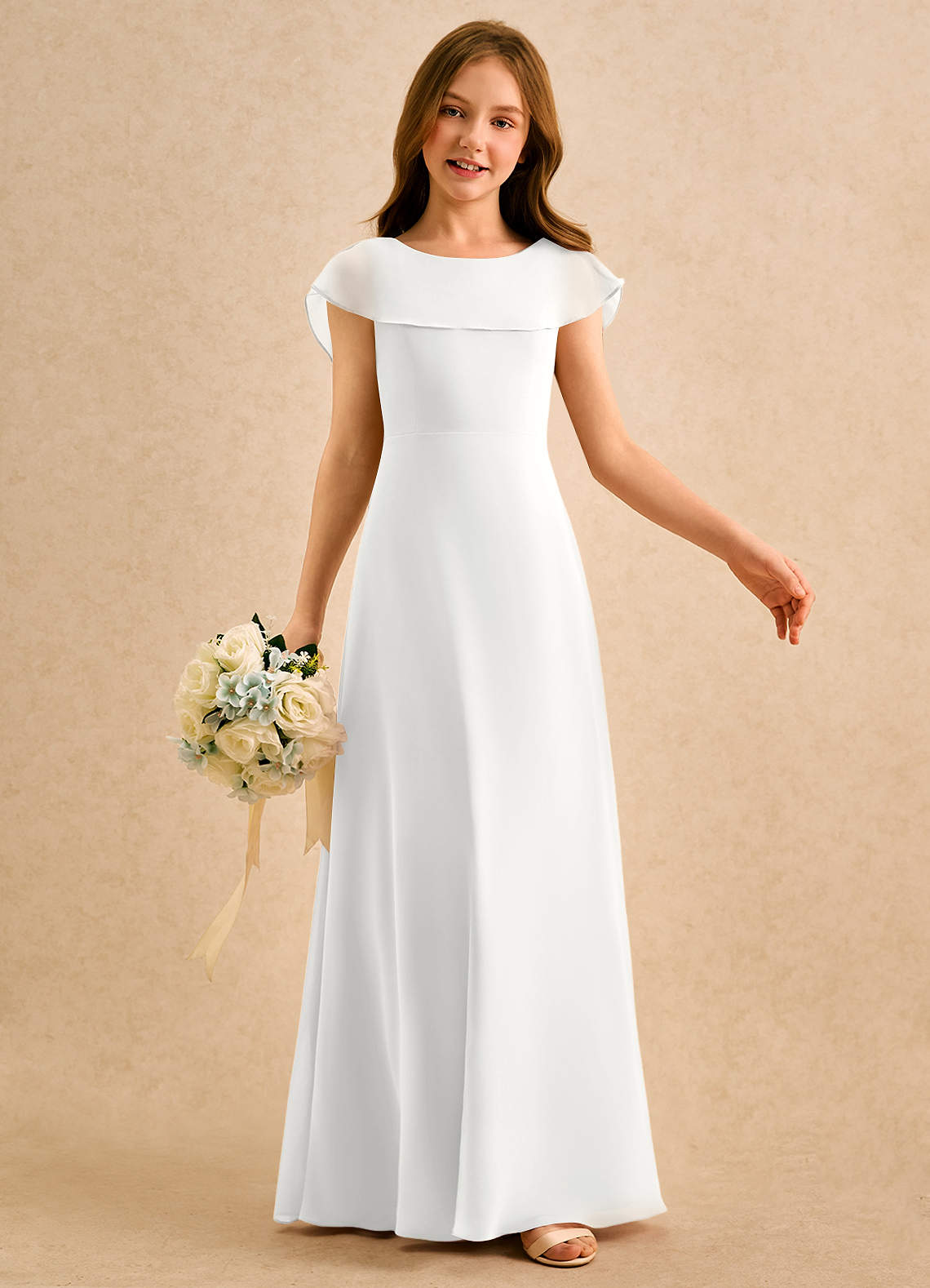 Azazie Kittie Girls Formal Flower Girl Klänningar Klä A-Line i Chiffong image5