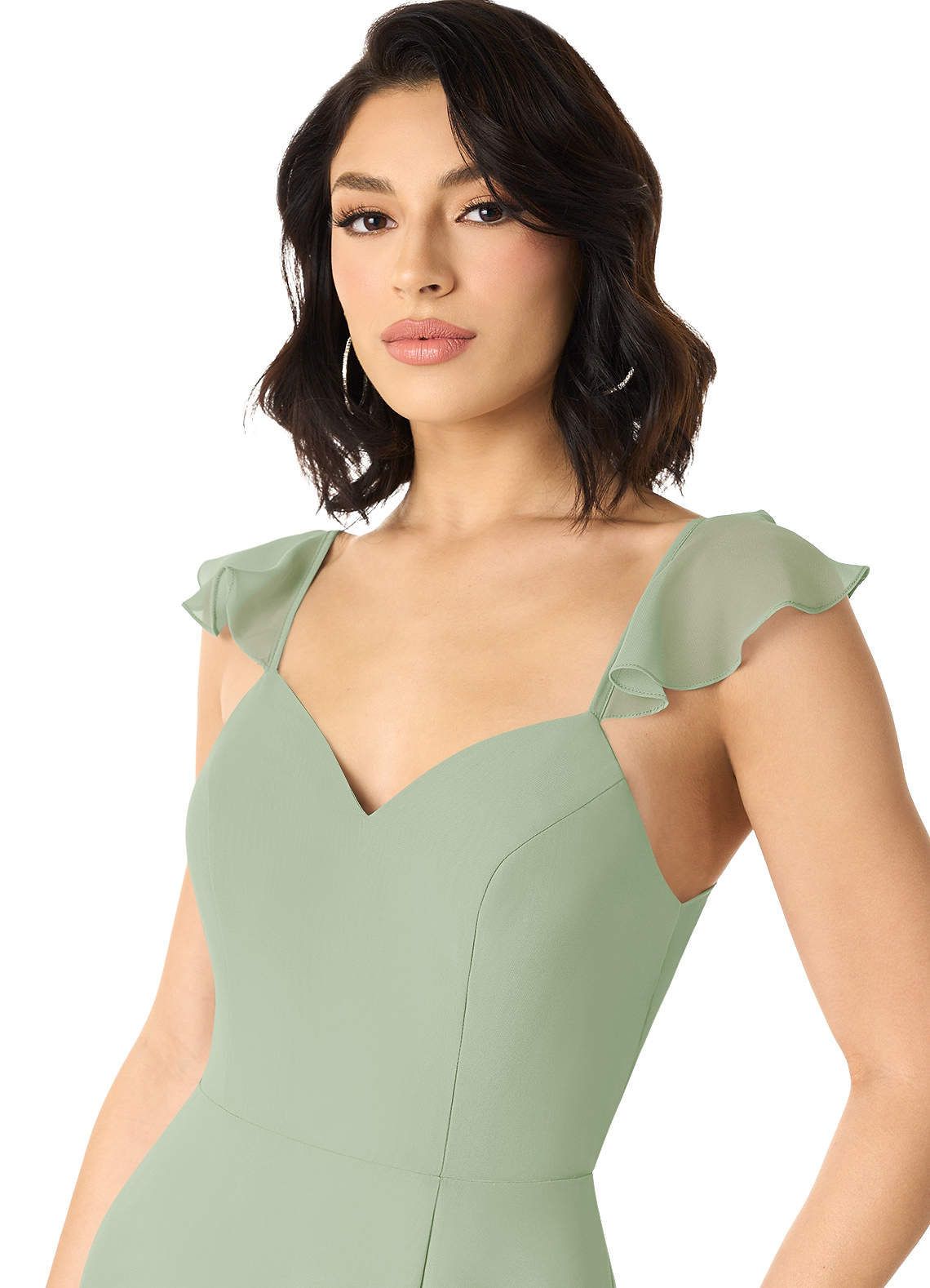 Azazie Everett Brautjungfernkleider A-Linie V-Hals Gerüscht Chiffon Kleid Staubiger Salbeigrün image3