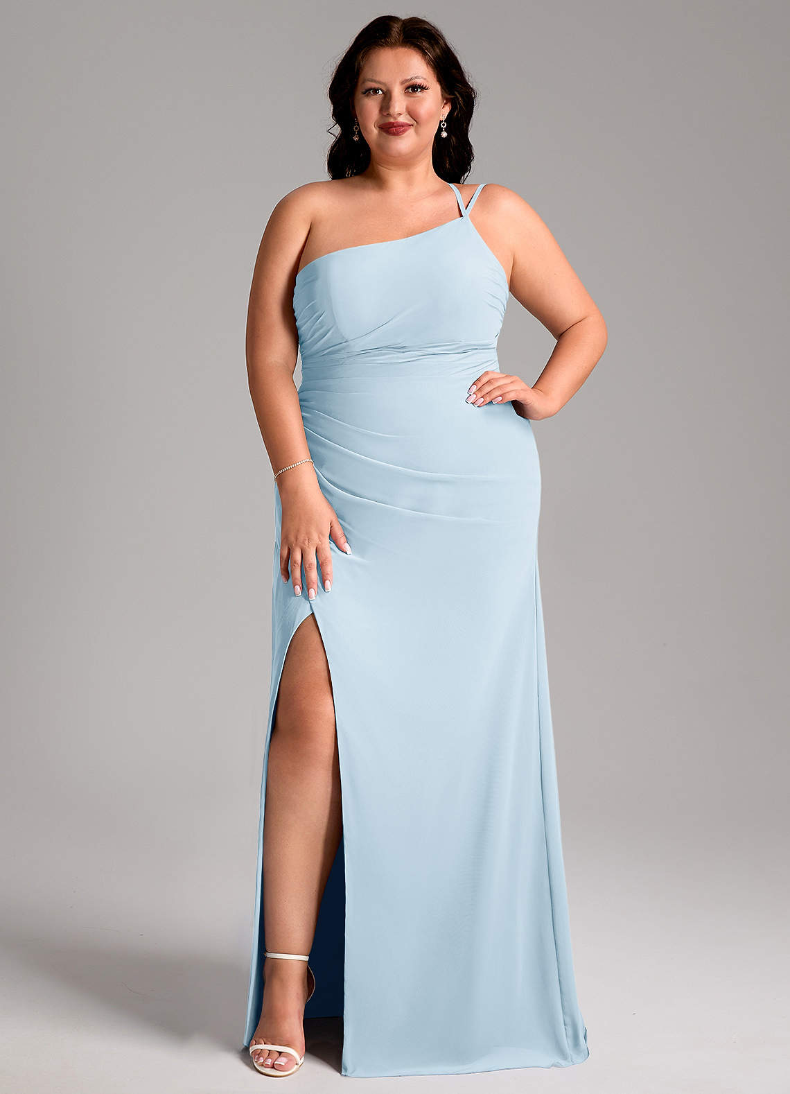 Azazie Eren Brautjungfernkleider Etui One-Shoulder Chiffon Kleid Himmelblau image1