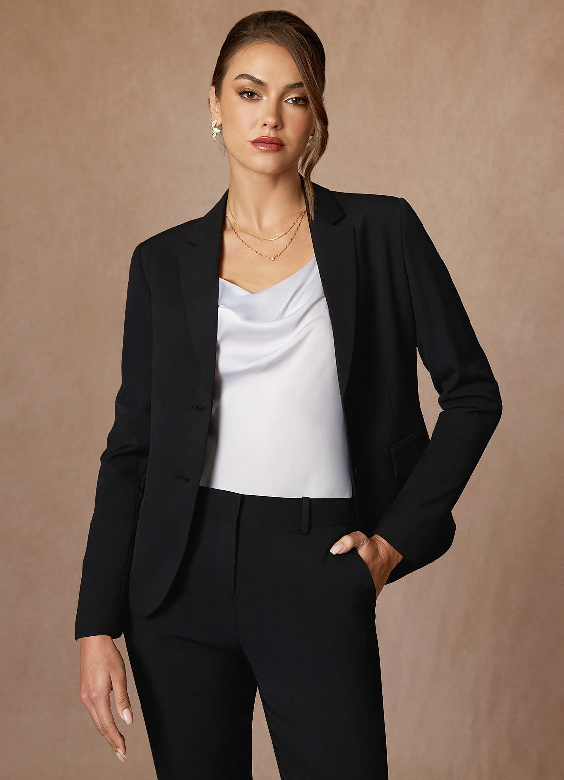 front Whitney Black Structured Stretch Blazer