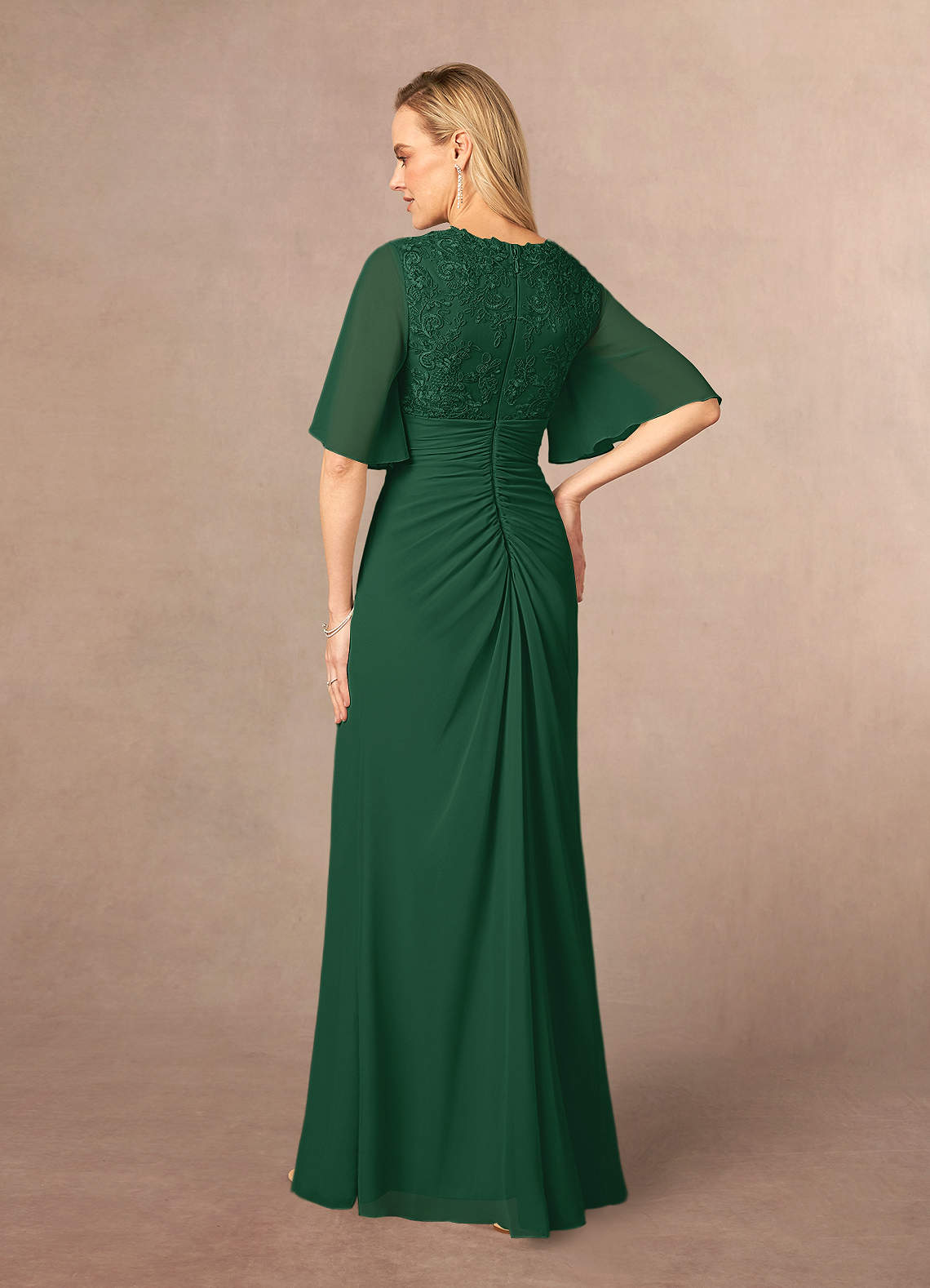 Azazie Carson Dark Green A-Line V-Neck Lace Chiffon Dress | Azazie