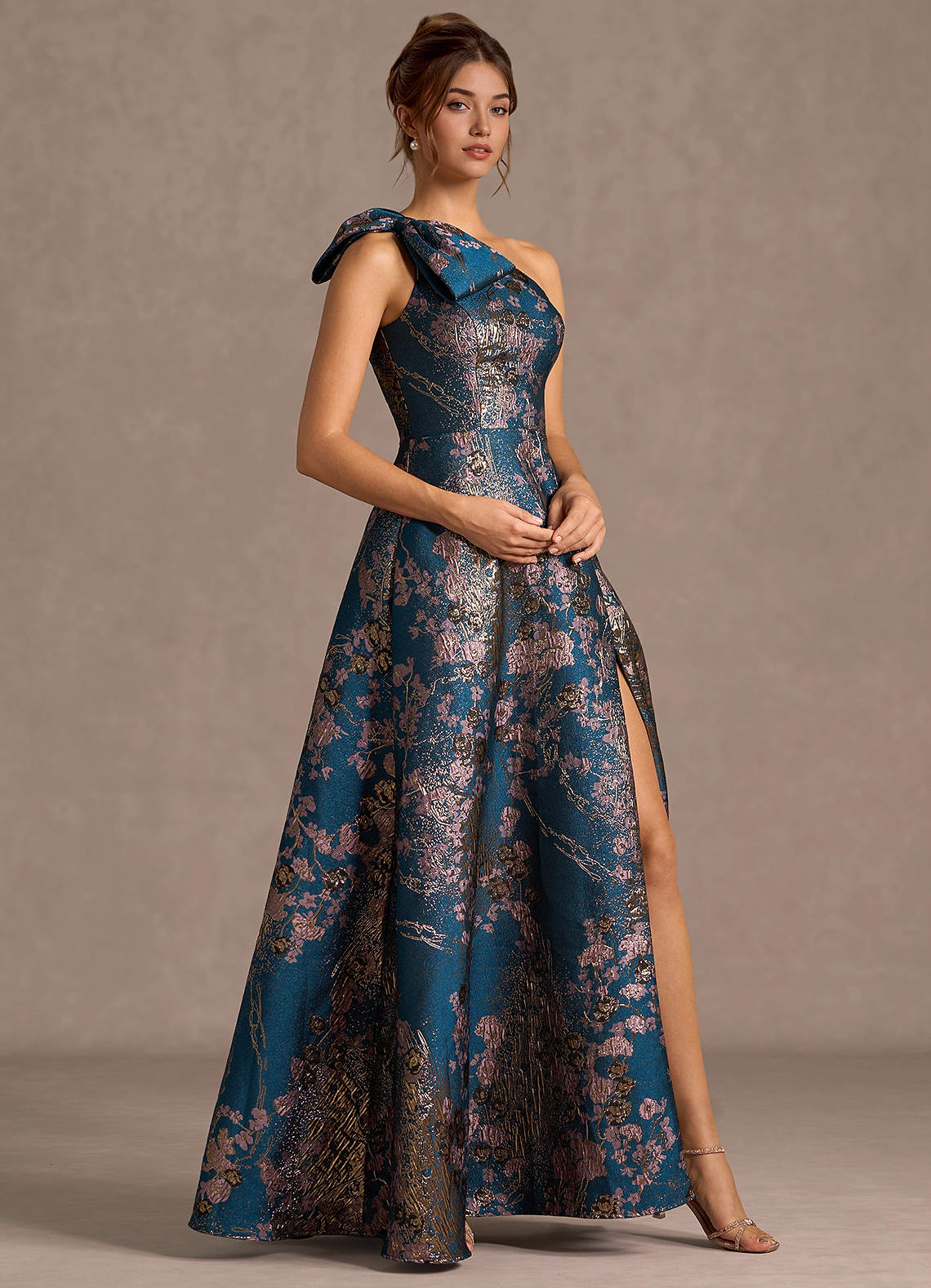 Azazie Teal Floral Bows Sleeveless Ball Gowns Evening Dress / Gown Azazie Teal Floral Bows Sleeveless Ball Gowns Evening Dress / Gown