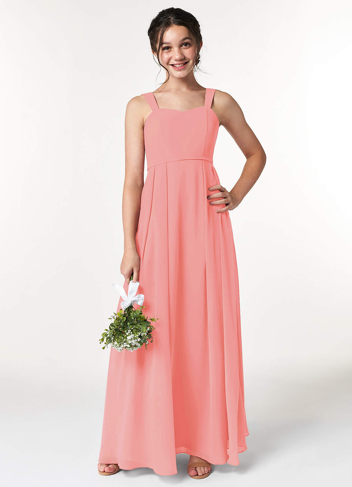 Junior Simple Sweetheart Chiffon Coral Lace Up Back Long Cheap Bridesmaid Dresses