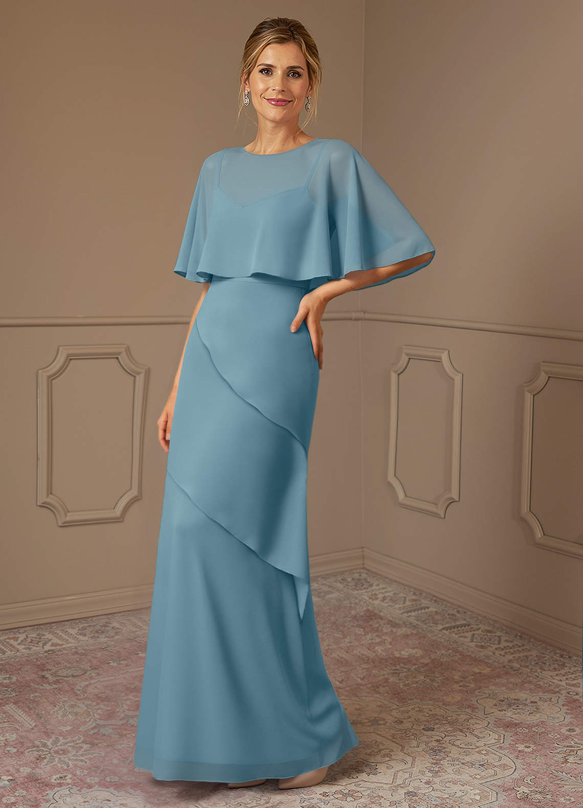 Azazie Bowie Kleider für die Brautmutter A-Linie Chiffon Kleid Stimmungsvolles Blau image1