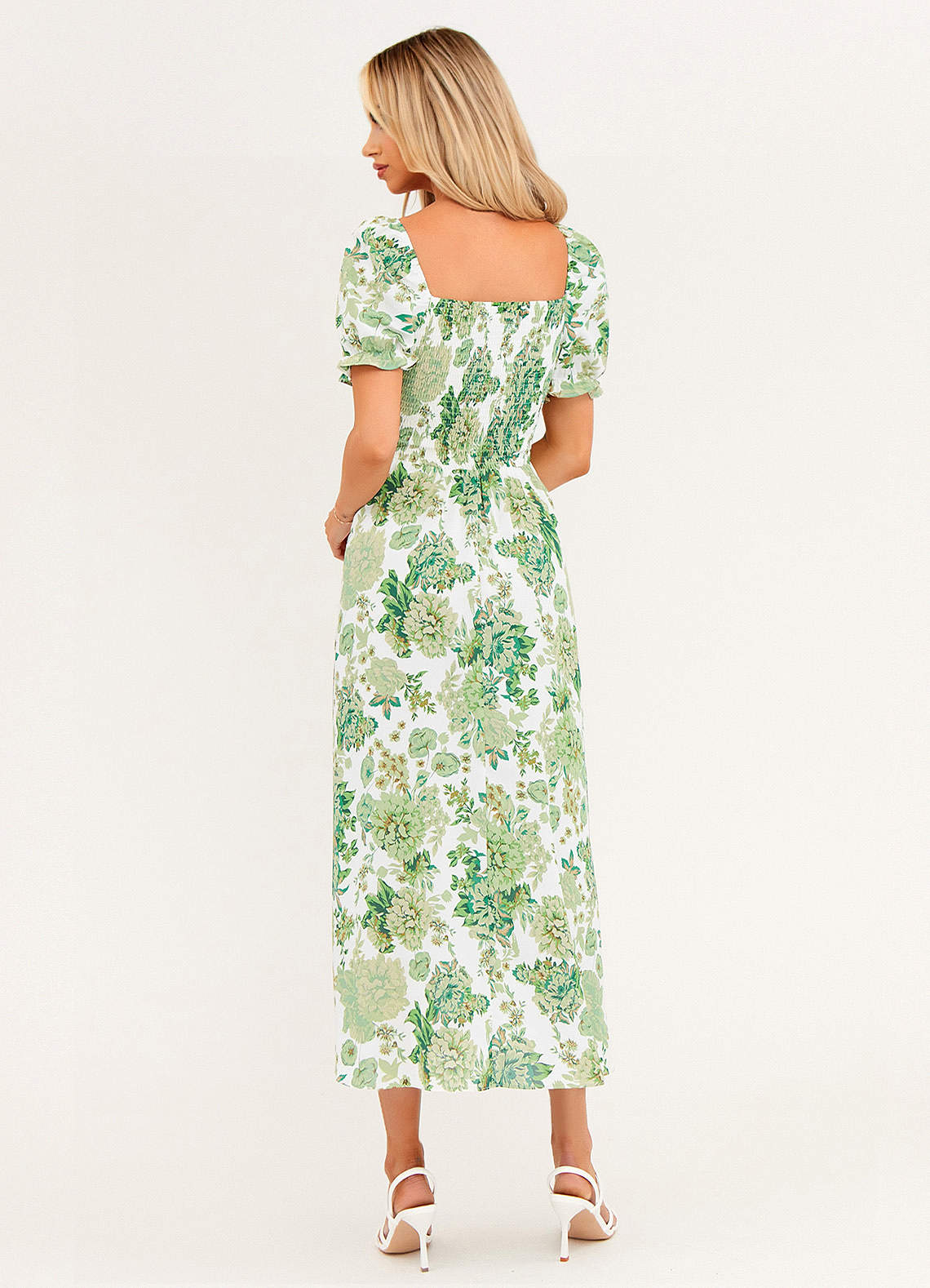 The Flare Sleeve Floral Midi Dress & Reviews - Green - Dresses