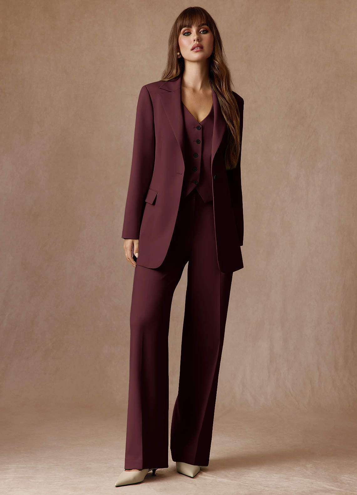 front Rowan Cabernet Refined Weave Performance 3-Piece Suit