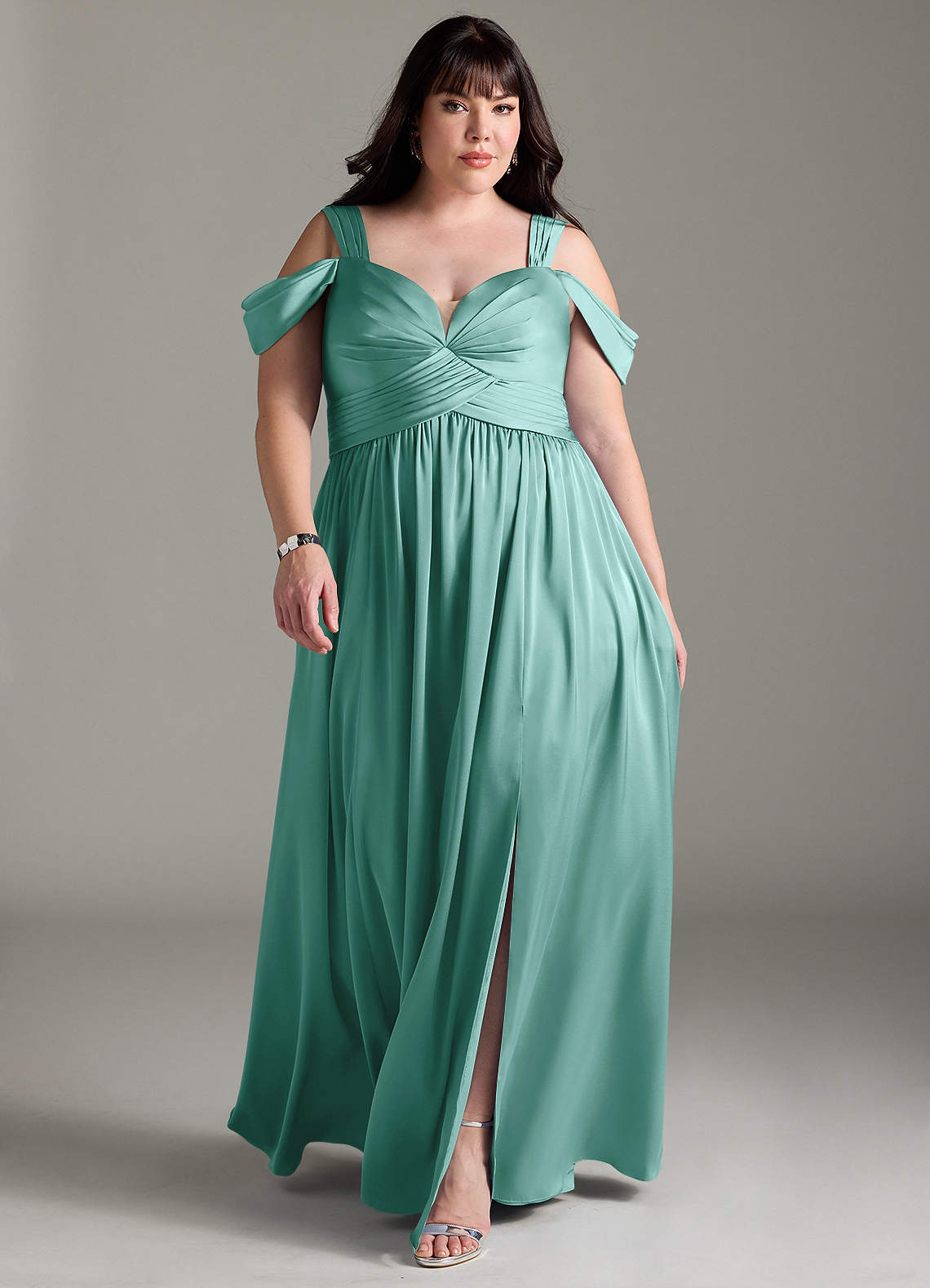 Azazie Lianne Brautjungfernkleider A-Linie Schulterfrei Stretch-Satin Kleid Aqua image1