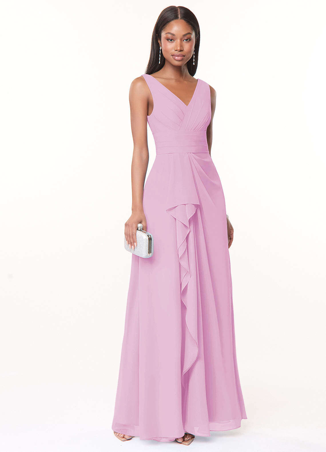 Azazie Julianna Abiti da Damigella Abito A-Line in Chiffon Rosa Confetto image1