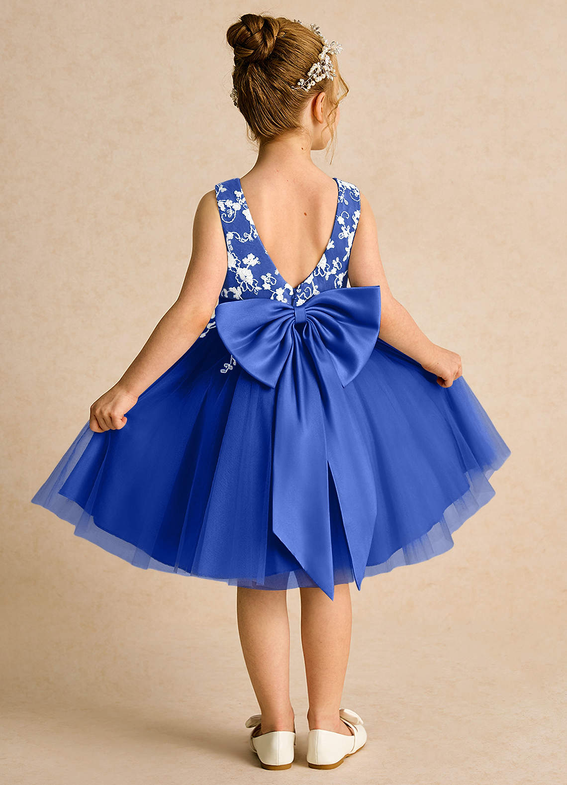 Azazie Butterfly Blumenmädchenkleider A-Linie Spitze Kleid Königsblau image1
