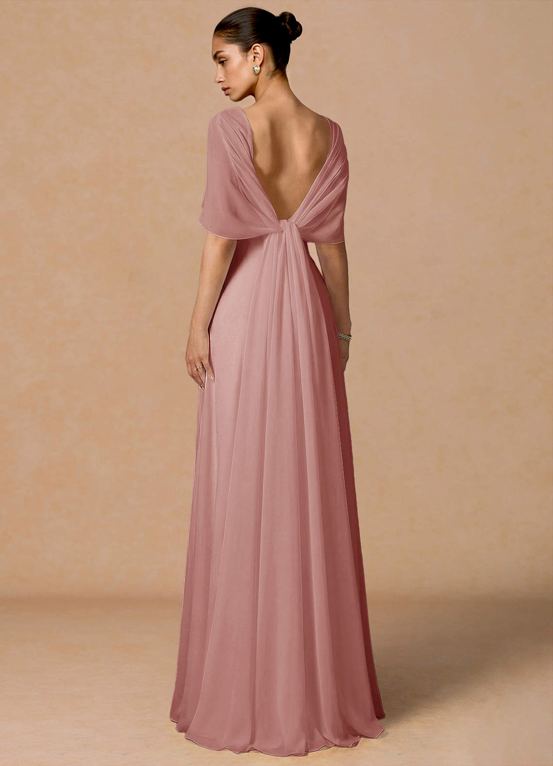 Azazie Floor-Length Maxi Dresses Slip Wedding Guest Formal Black Tie Dresses V Neck Dusty Pink