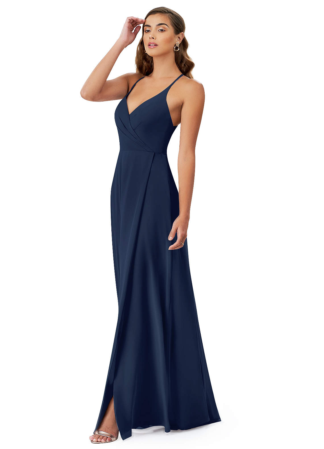 Azazie Homecoming Dress Flowy V Neck Mesh Maxi Long Dress Summer Formal Black Tie Prom Sleeves Dress Navy Blue