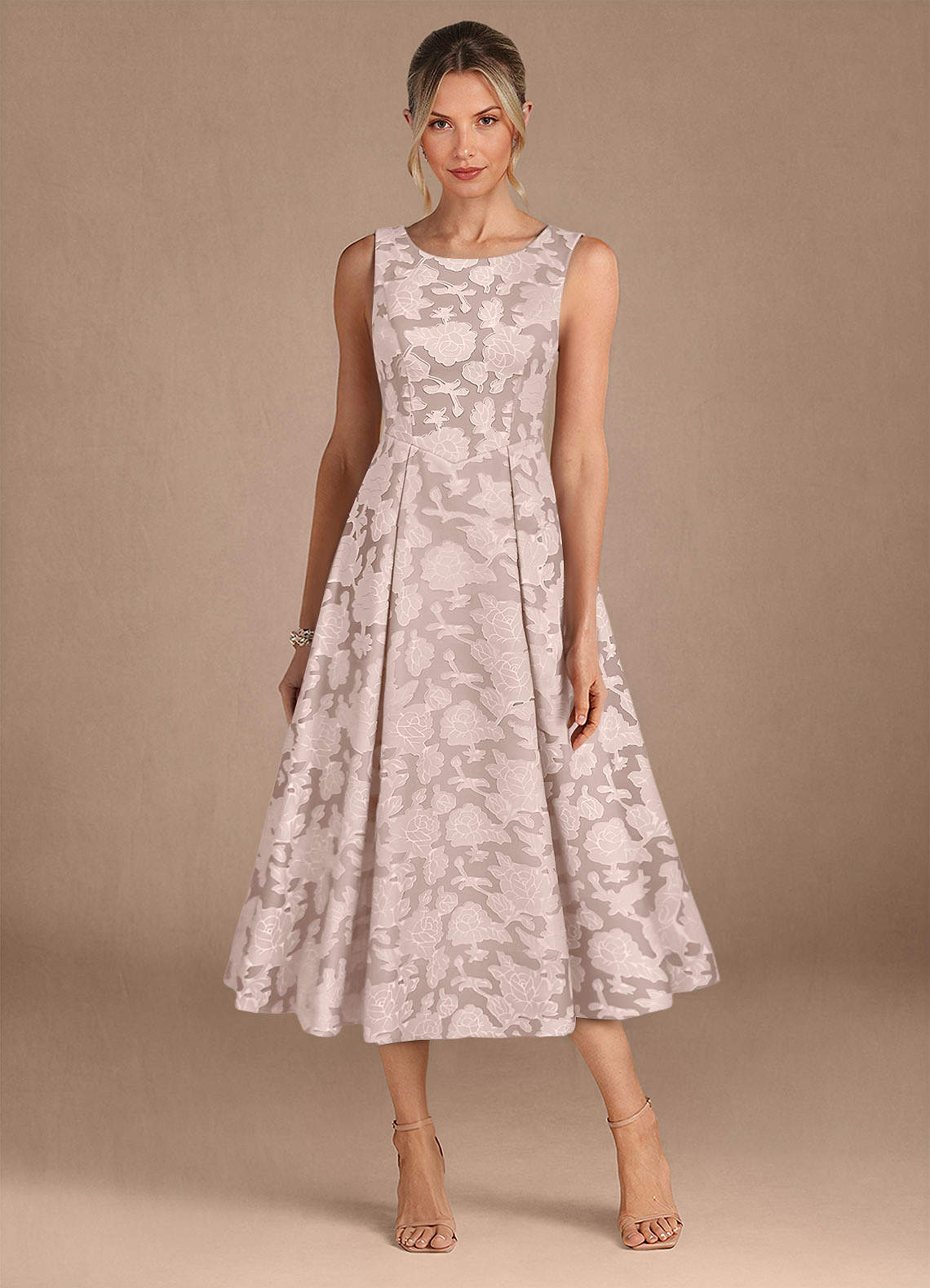 Azazie Fulton Mother of the Bride Dresses Blushing Pink A-Line Pleated Floral Burnout Dress image4