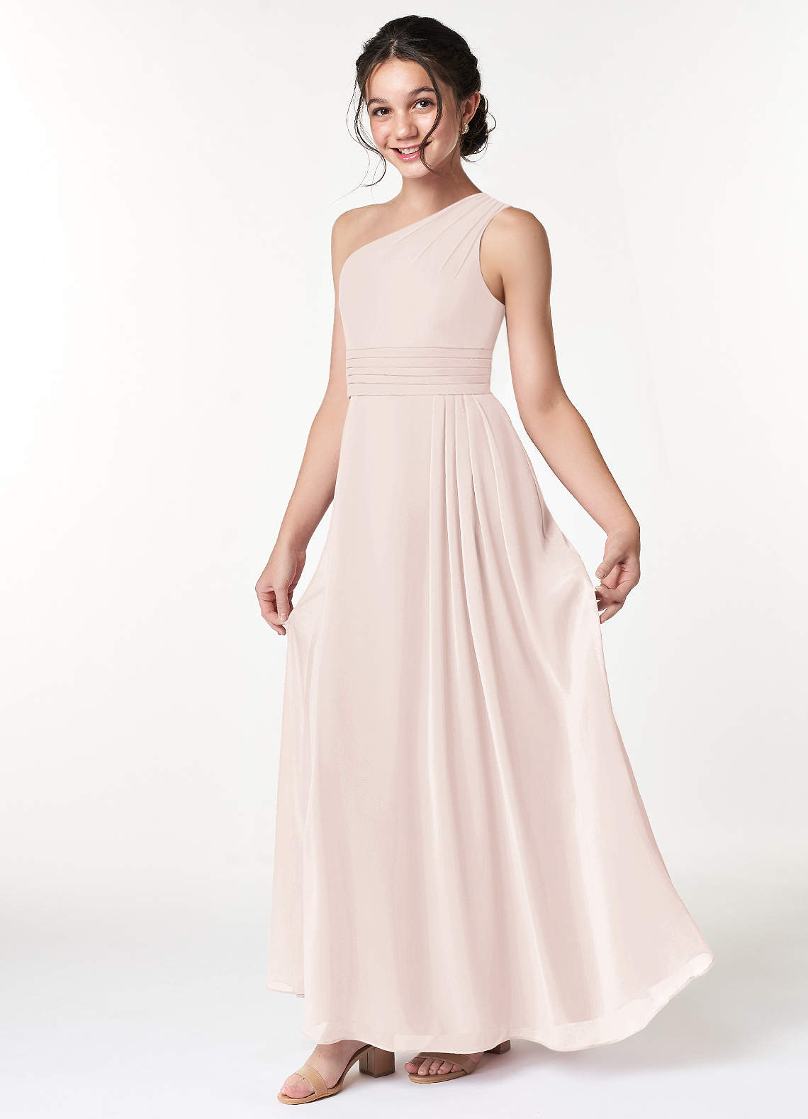 Azazie Cleo Junior Vestido de Pétalo De Rosa de Gasa de Corte En A con Plisado image1