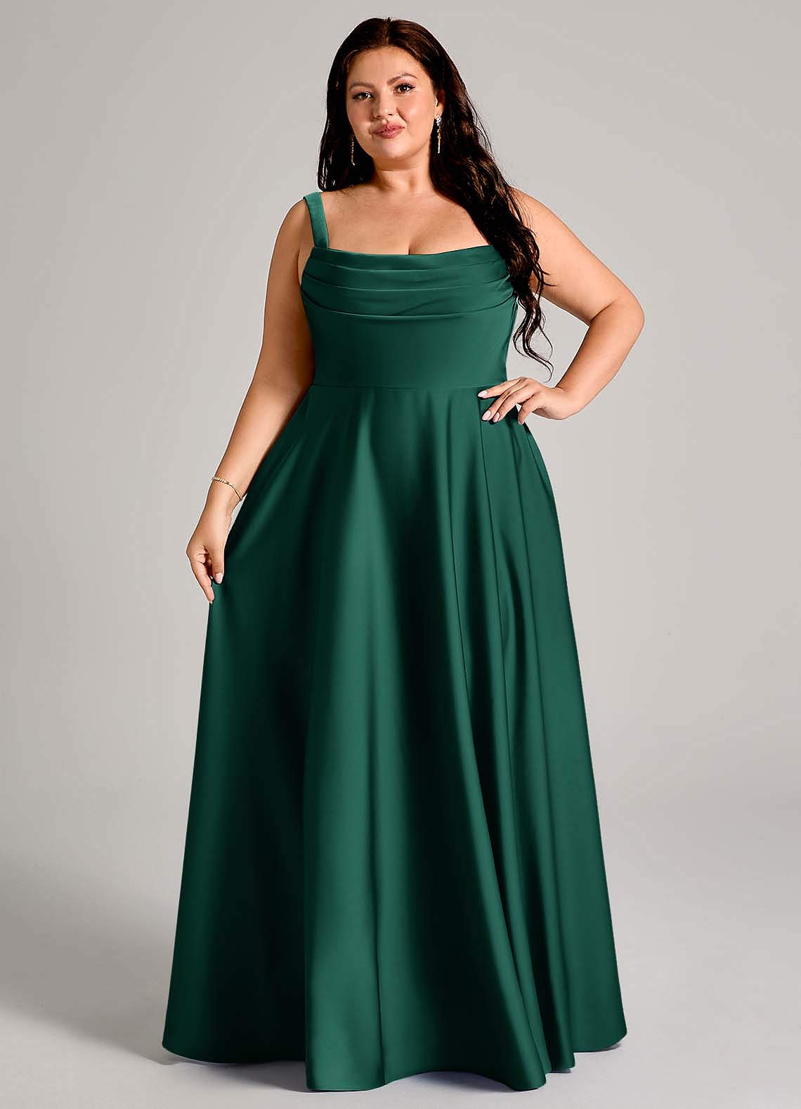 Azazie Shaude Bridesmaid Dresses Emerald A-Line Pleated Stretch Satin Dress image11