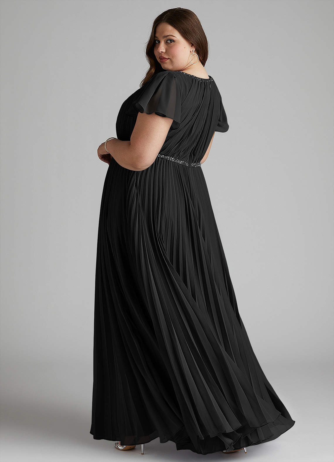 Azazie Kara Vestidos modestos de dama de honra Vestido Linha A Plissado Comprimento do chão Chiffon image10