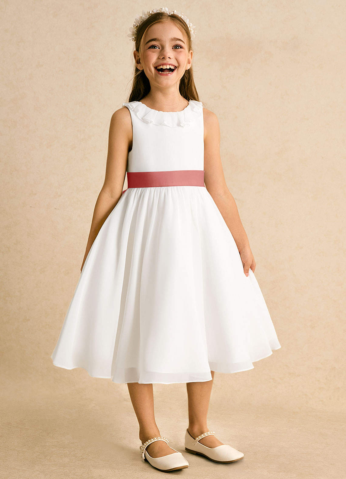 Azazie Dani Flower Girl Dresses Ivory Antique Rose A-Line Bow Chiffon Dress image5