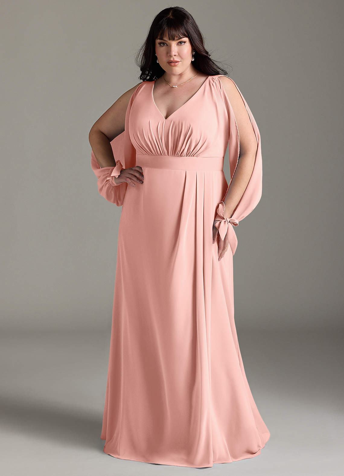 Azazie Matilda Final Sale Burnt Orange A-Line Long Sleeve Chiffon Dress image1