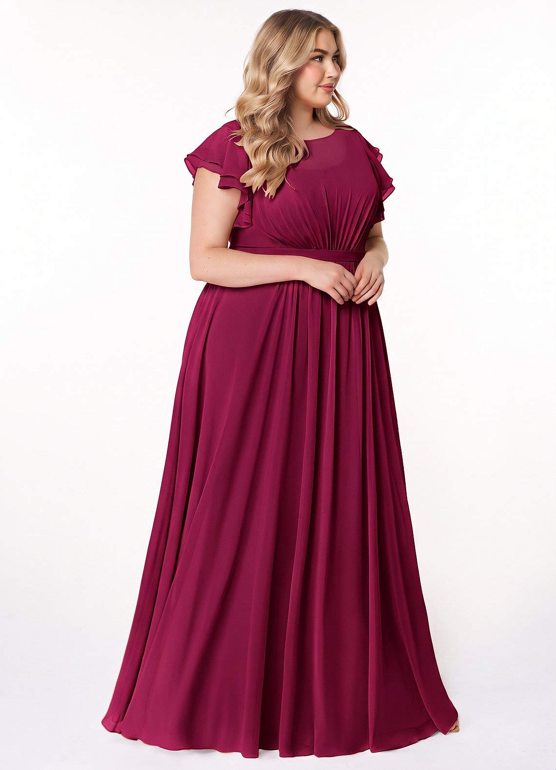 Azazie Daphne Modest Bridesmaid Dresses A-Line Ruffled Chiffon Floor-Length Dress image8