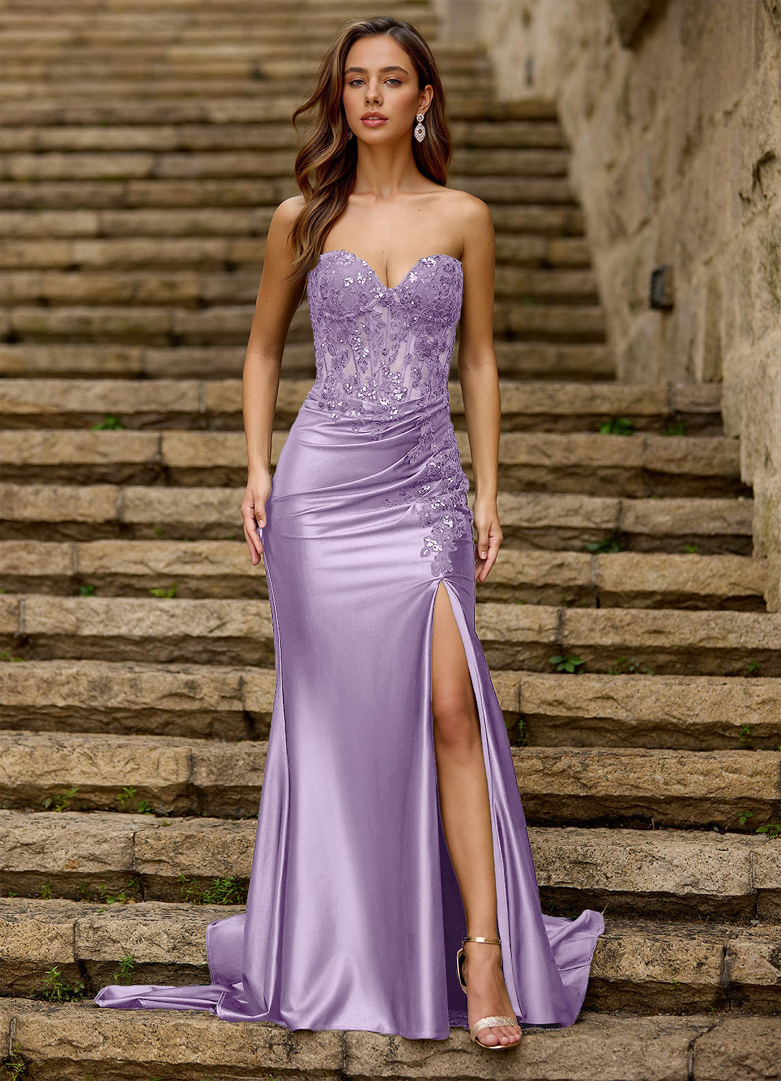 mermaid prom dress lavender Chic Mermaid V neck Lace Long Prom Dress Lilac Elegant Evening Dress # SELINADRESS