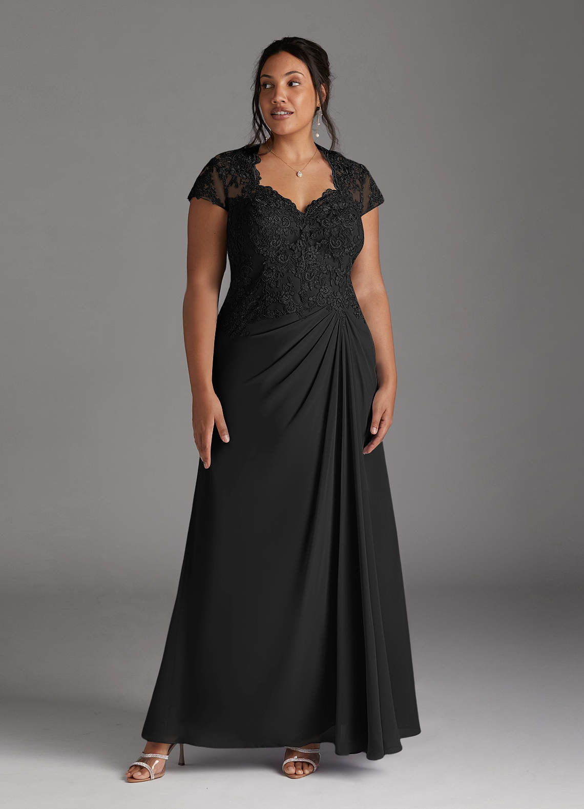 Azazie Junie Black A-Line Lace Chiffon Dress | Azazie CA