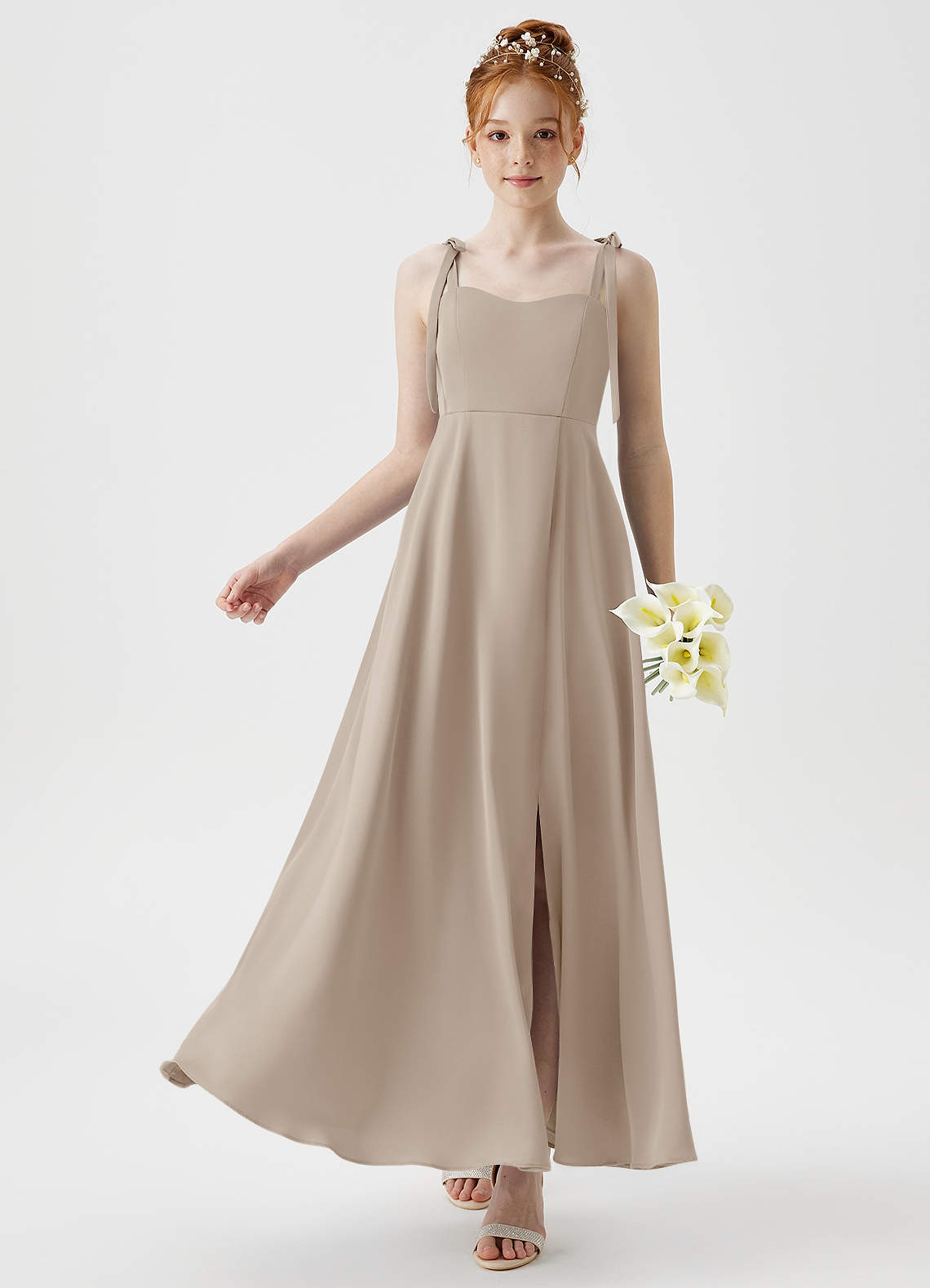Azazie Rosey Junior Frost A-Line Sweetheart Neckline Stretch Satin Dress image1