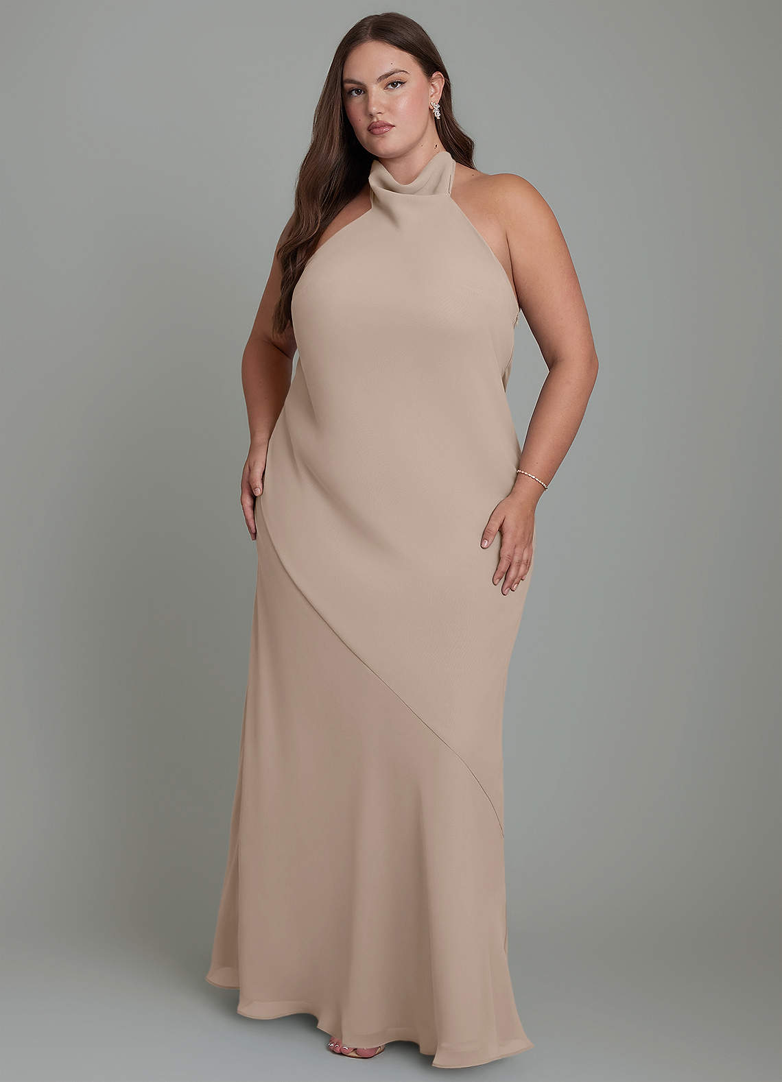 Azazie Velli Abiti da Damigella Abito Sirena in Chiffon Collo alto Taupe image1
