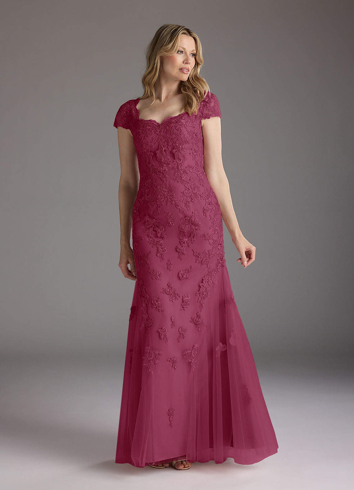 Azazie Marbella Mother of the Bride Dresses Mulberry Mermaid Queen Anne Sequins Lace Dress image1