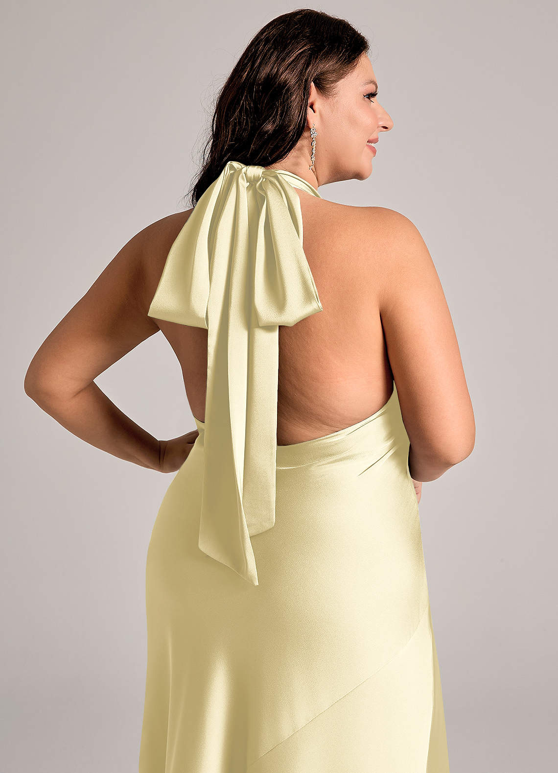 Azazie Velli Bridesmaid Dresses Lemon Sorbet Mermaid High Neck Stretch Satin Dress image11