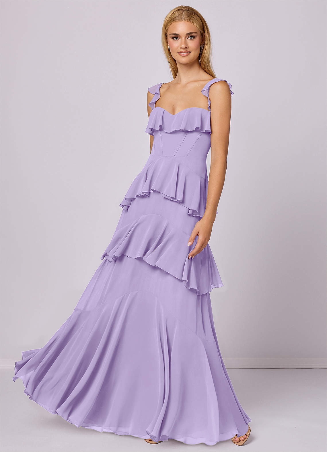 Barbie ♥ Azazie Robes de demoiselle d'honneur Robe Trapèze en Mousseline de soie Encolure en Forme de Cœur Lilas image1