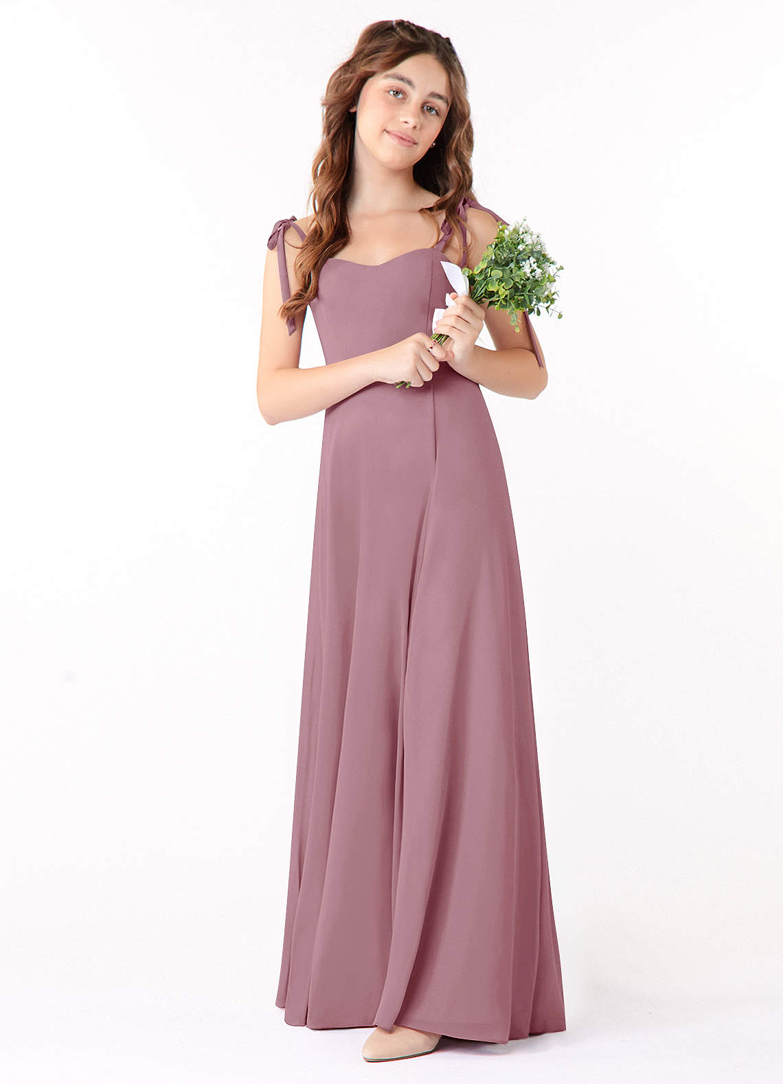 Halter With Double Straps Long Junior Bridesmaid Dress Vintage Mauve
