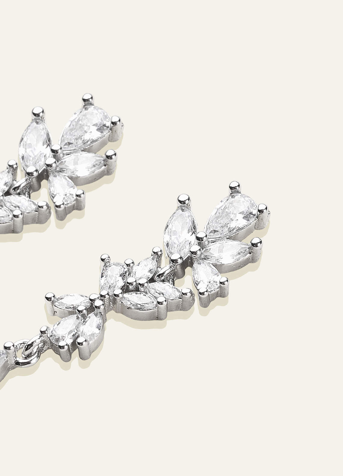 front Leaf CZ Teardrop Drop Earrings