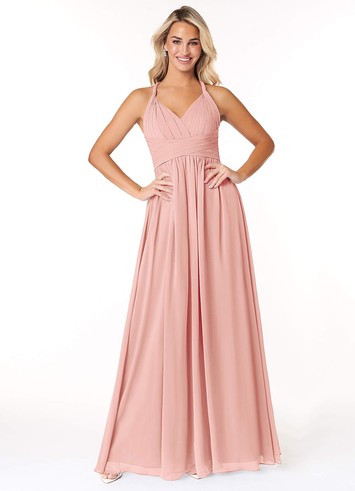 Azazie Ashia Bridesmaid Dresses Rosette A-Line Pleated Chiffon Dress image1