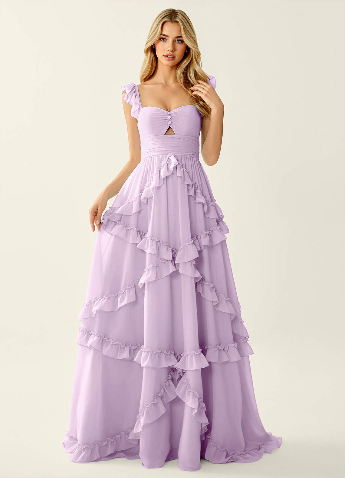 frosted formal dress Long Glitter Formal Dress with Bell Sleeves Rose Gold / 3XLarge main image 1