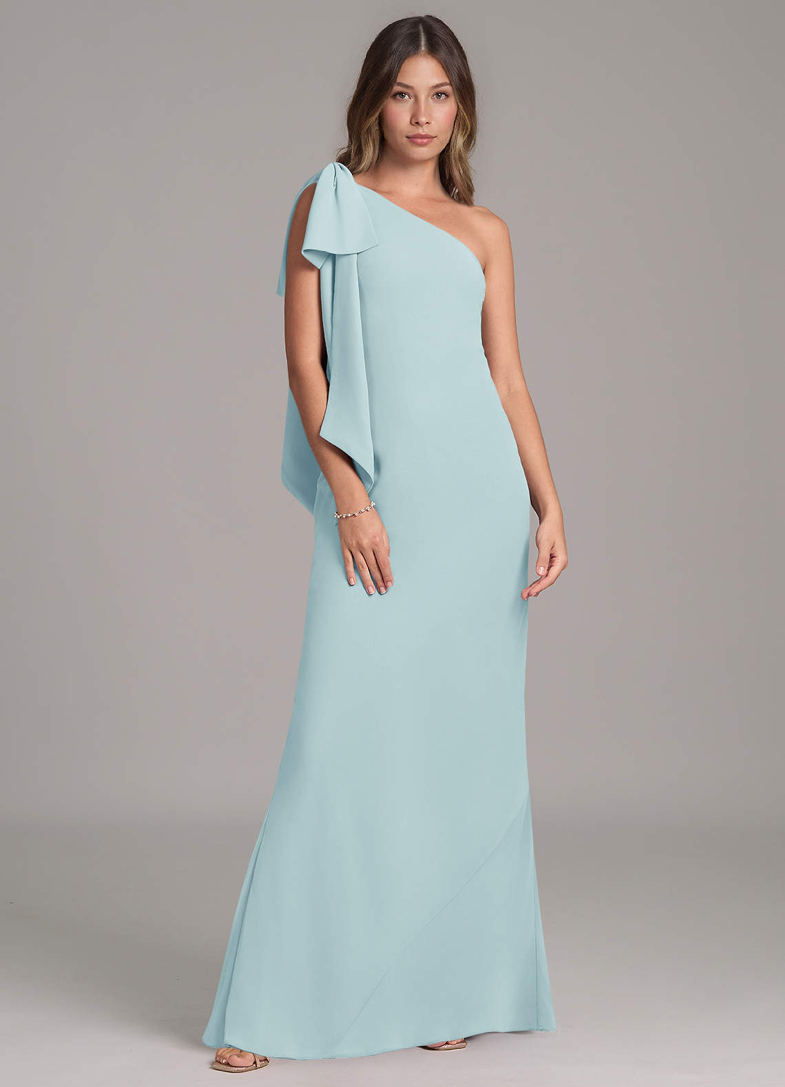 chiffon sea glass dress Azazie A-Line One-Shoulder Floor-Length Chiffon Bridesmaid Dresses
