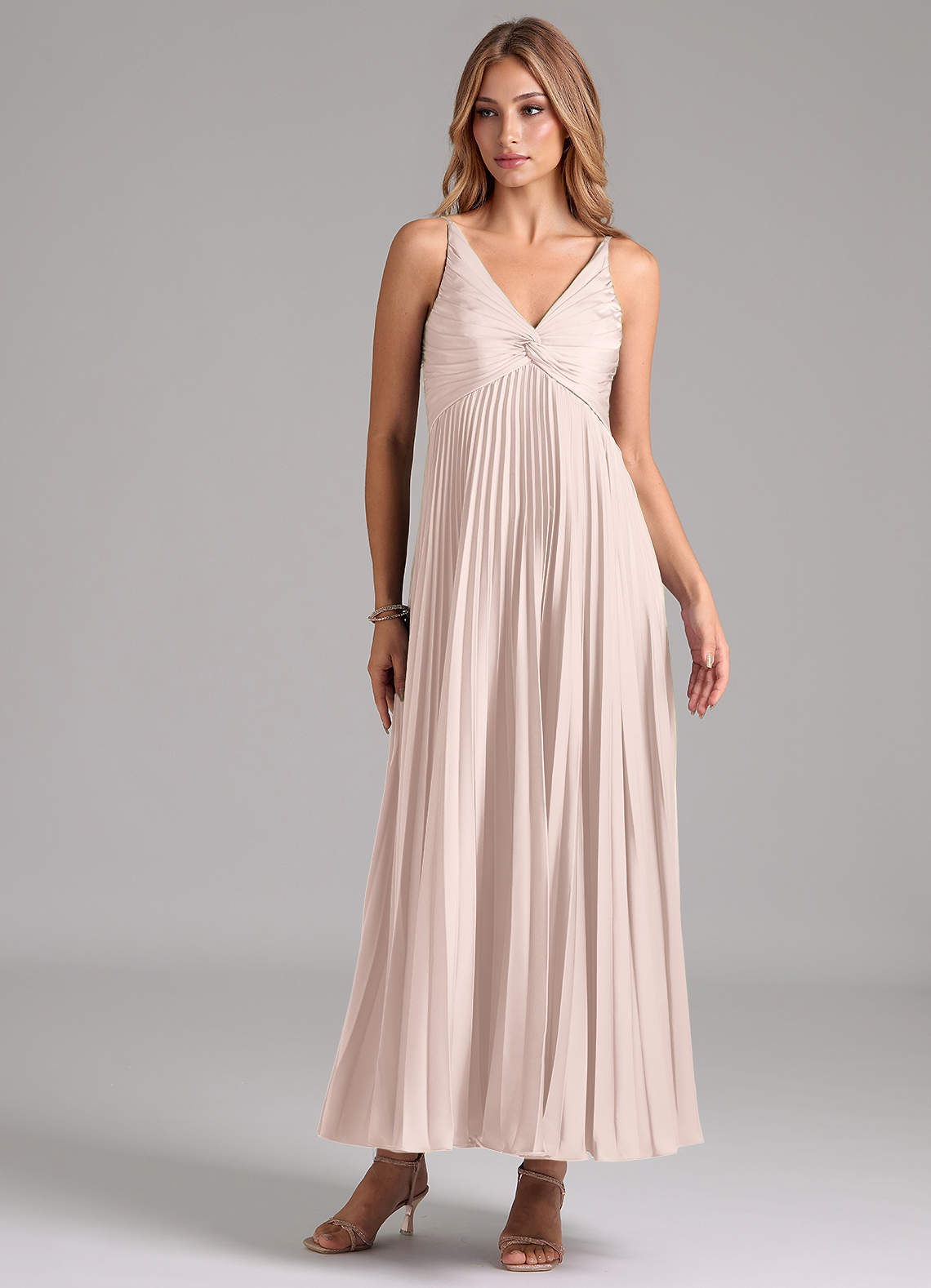 Azazie Raychelle Bridesmaid Dresses Blushing Pink A-Line Pleated Stretch Satin Dress image1