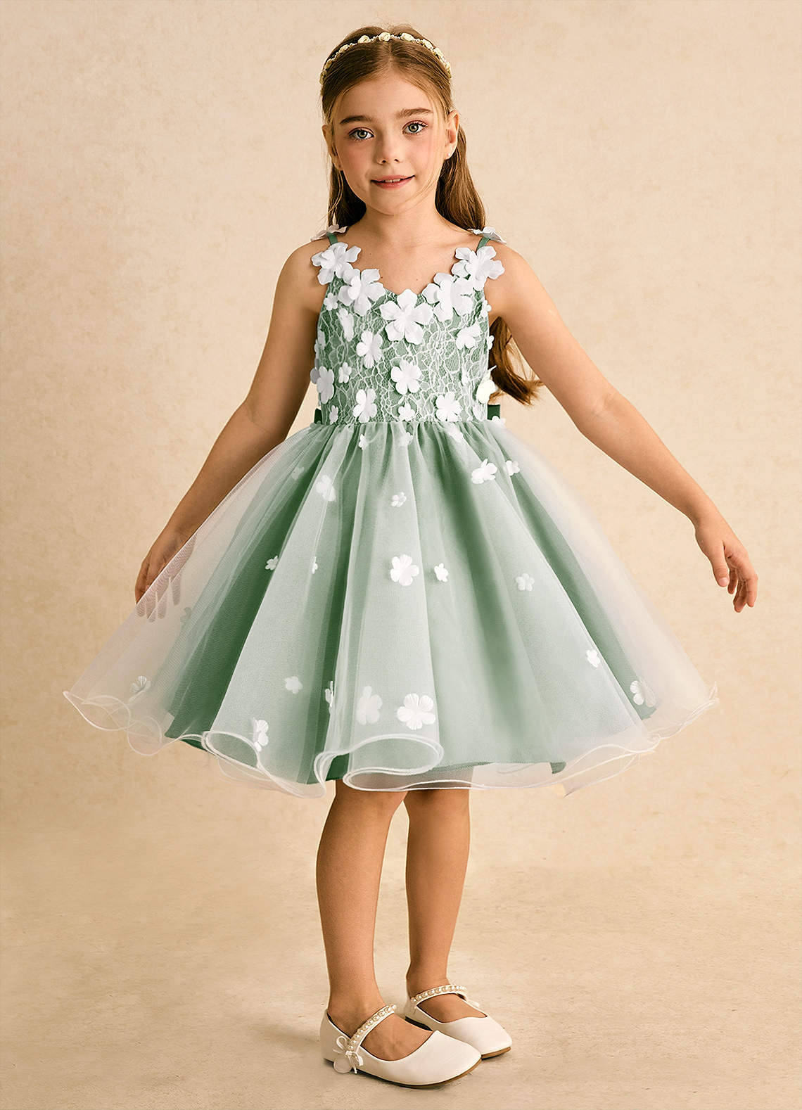 Azazie Junebug Flower Girl Dresses Ivory Matcha Ball-Gown Lace Tulle Dress image5