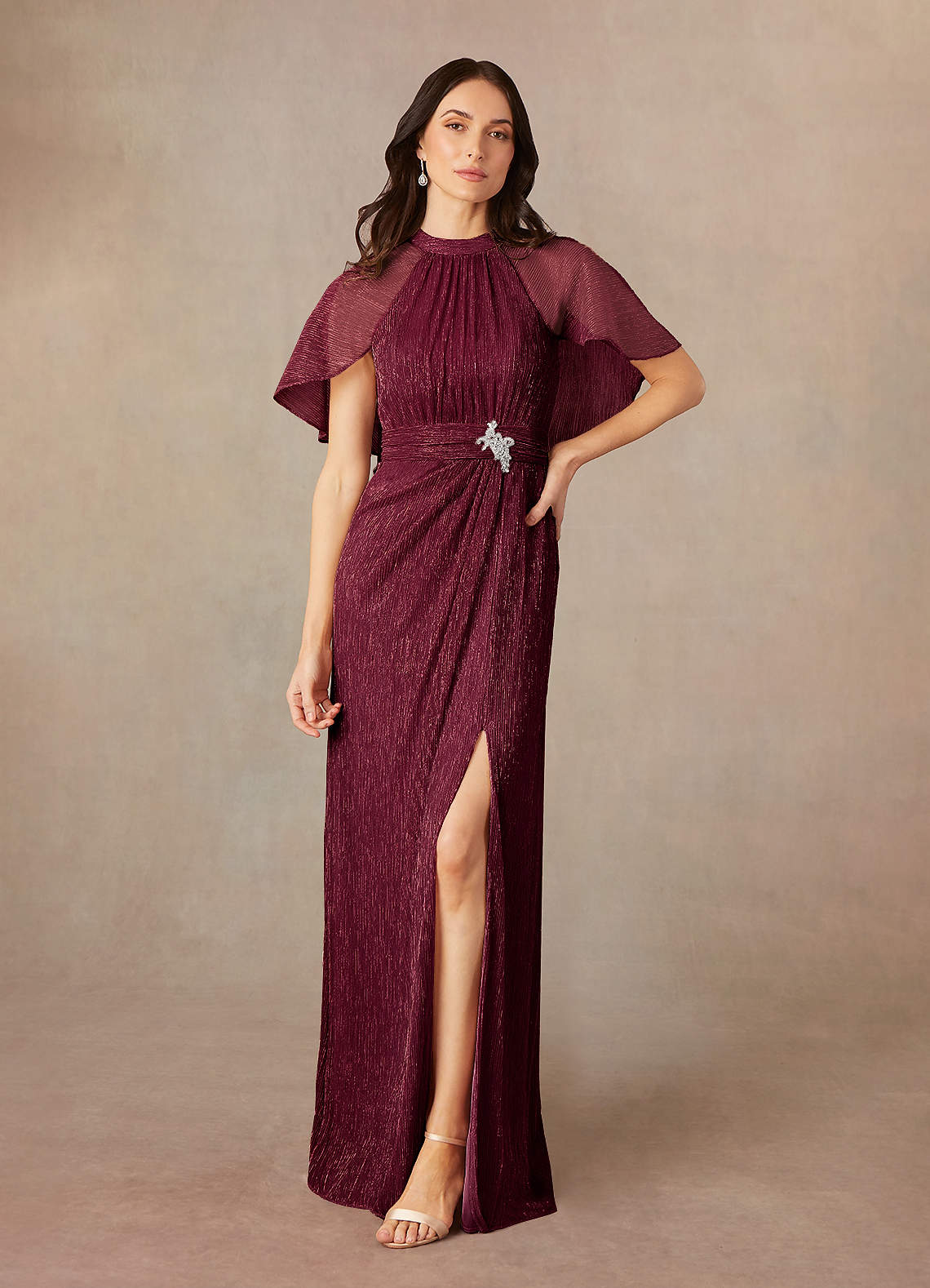 Azazie Draga vestidos de madre de la novia Vestido de Rubí de Malla Metálica de Recto con Plisado image1