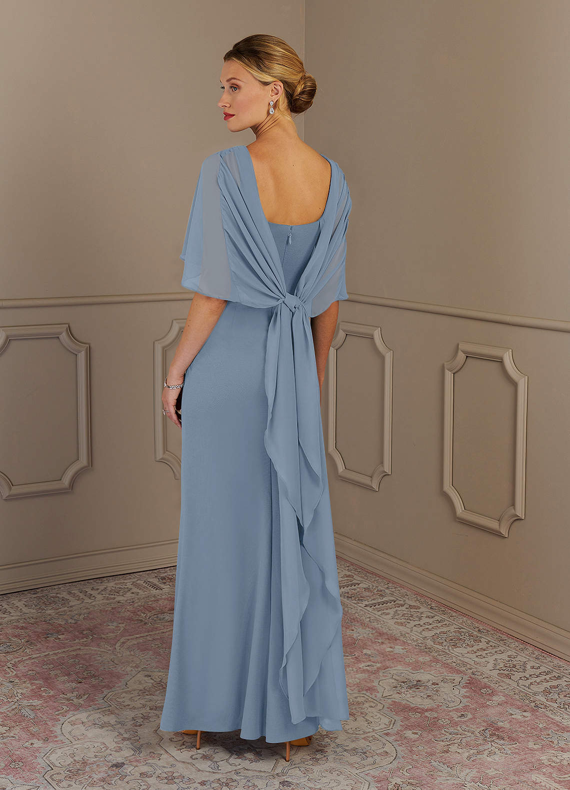 Azazie Dion Mother of the Bride Dresses Dusty Blue Sheath Scoop Stretch Crepe Dress image6