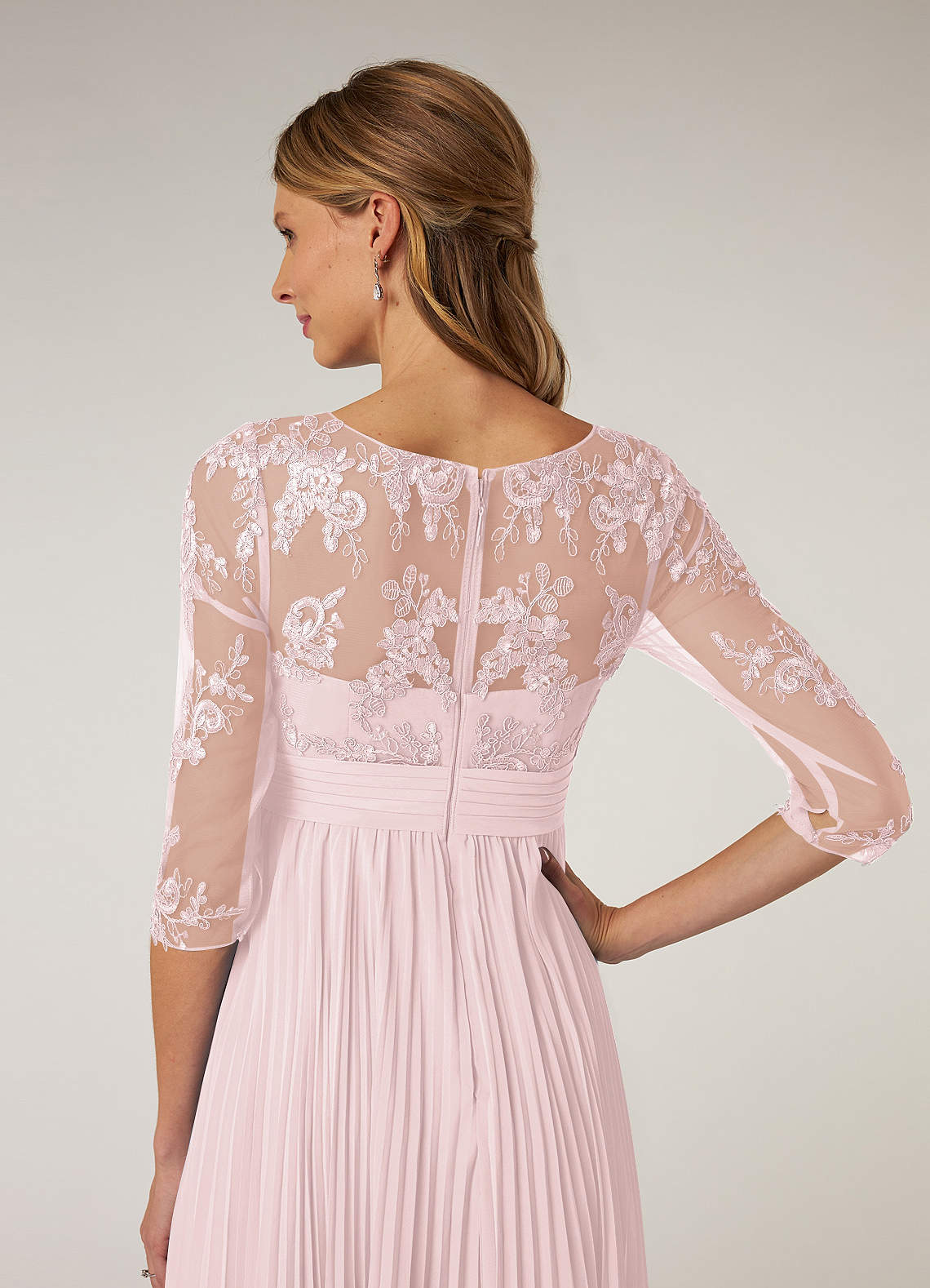Azazie Tutu Mother of the Bride Dresses Blushing Pink A-Line Boatneck Lace Chiffon Dress image5