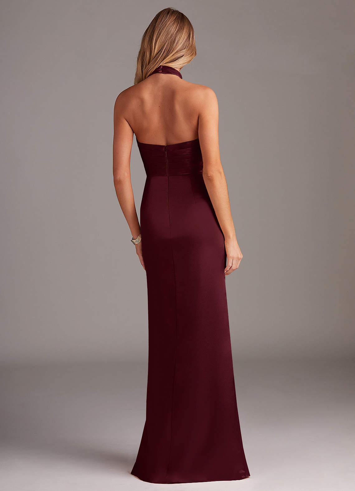 Azazie Jemma Bridesmaid Dresses Cabernet Sheath Pleated Stretch Satin Dress image5