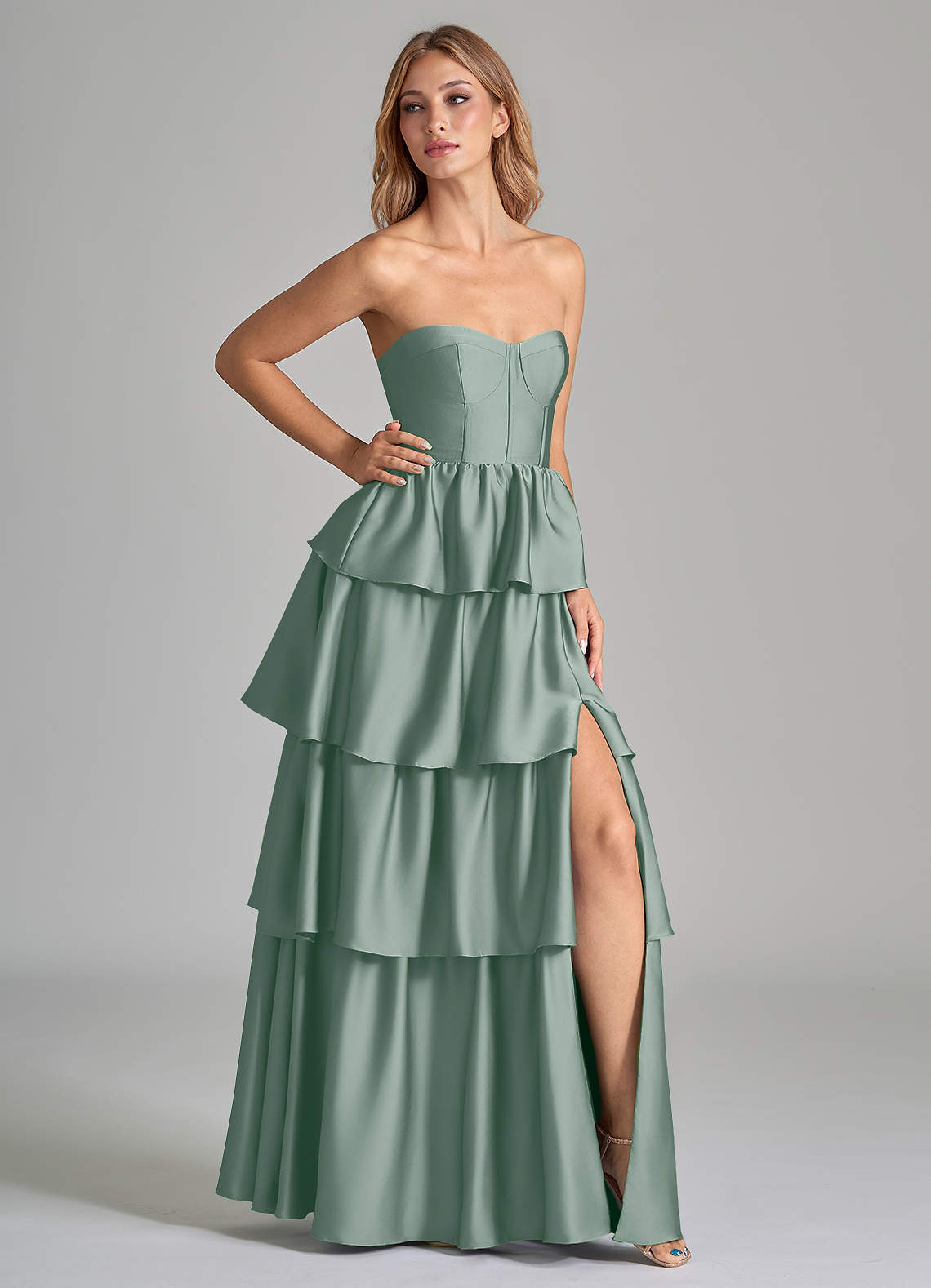 faye ruched one shoulder dress in green Gorgeous Ball Gown Tulle Emerald Green Prom Evening Dress ,Women Forma –  Siaoryne main image 1