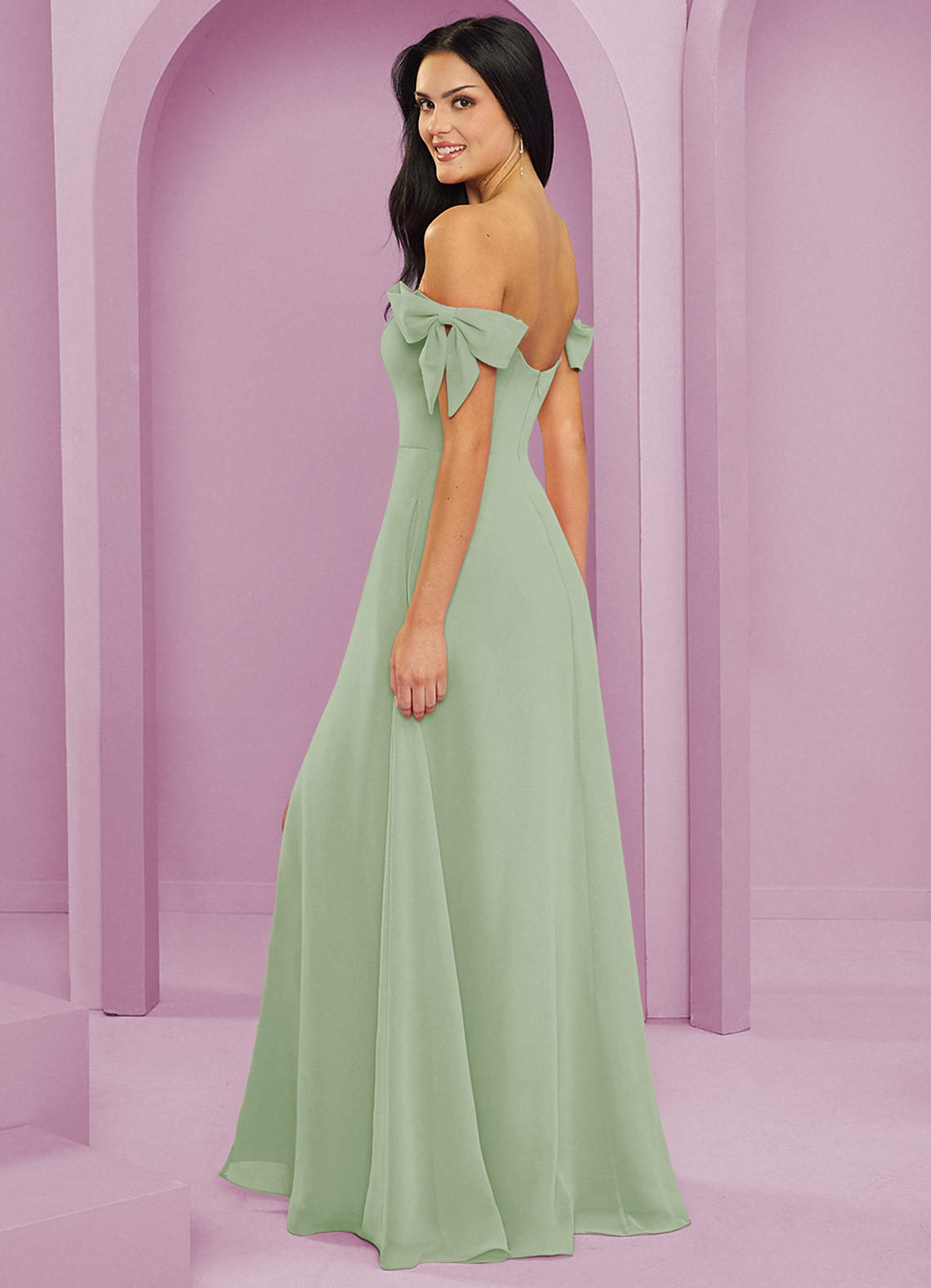 Barbie ♥ Azazie Vestidos de damas de honor Vestido de Salvia Polvorienta de Gasa de Corte en A Convertible con Vestidos sin tirantes image12