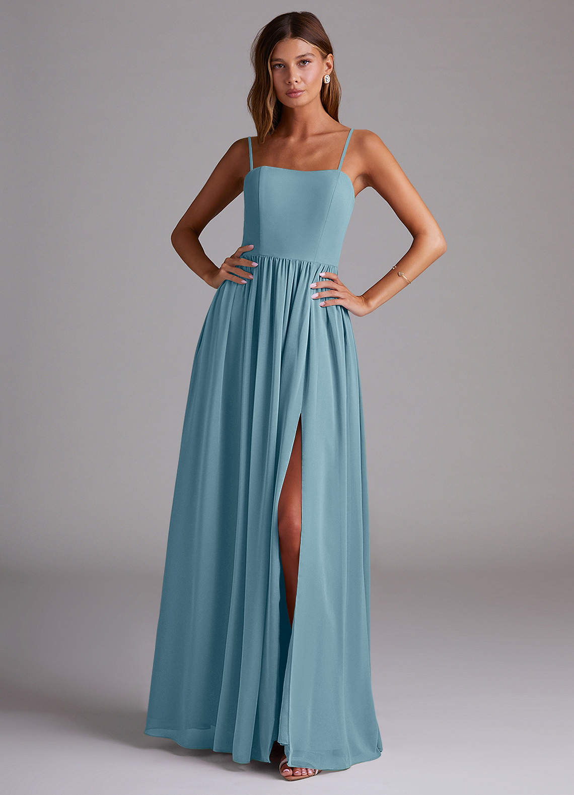 Azazie Calianna Bridesmaid Dresses Moody Blue A-Line Off the Shoulder Chiffon Convertible Dress image1